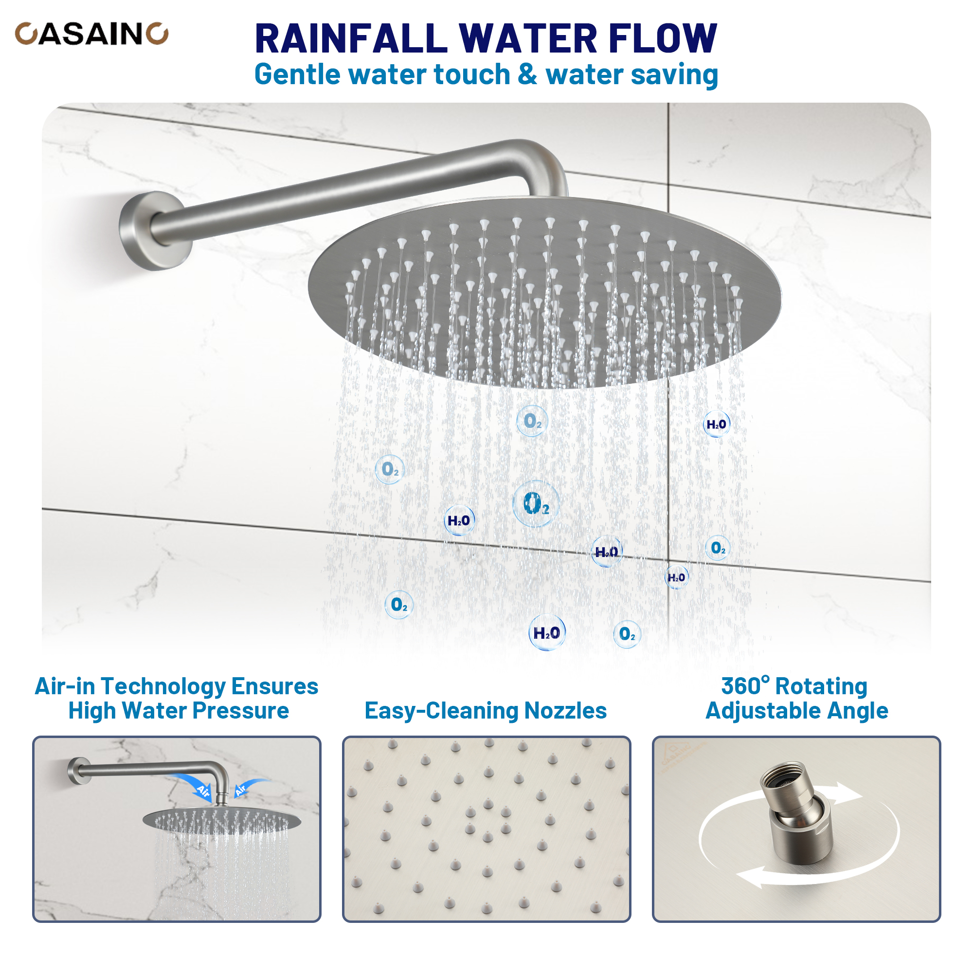 12-inch Wall-Mounted Body Jet Shower System with Slide Bar & Digital Display