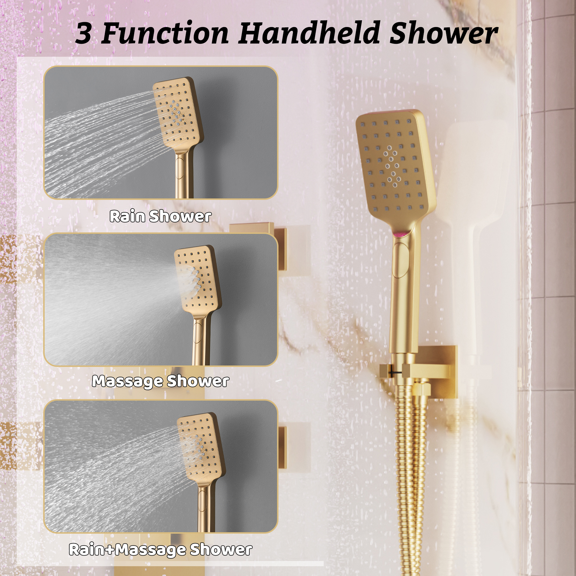 Thermostatic 4-Function LED Luxury Shower System with 12" Rainfall Showerhead