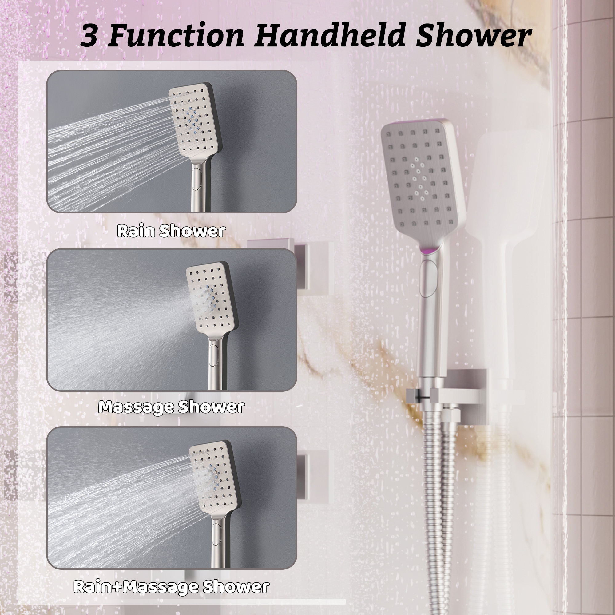 Thermostatic 4-Function LED Luxury Shower System with 12" Rainfall Showerhead