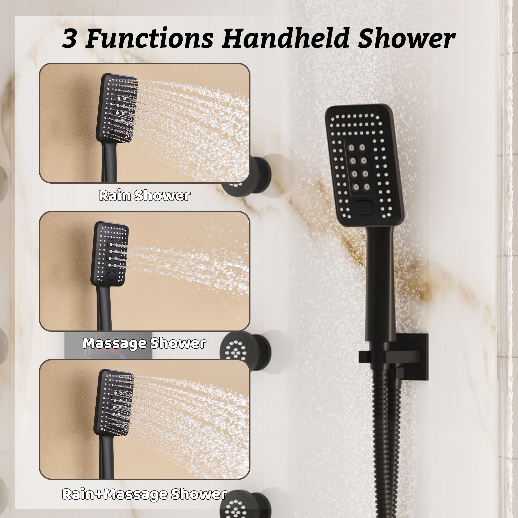 Luxurious Balancing Valve Shower System with 360° Body Jets and Water Bar Spray