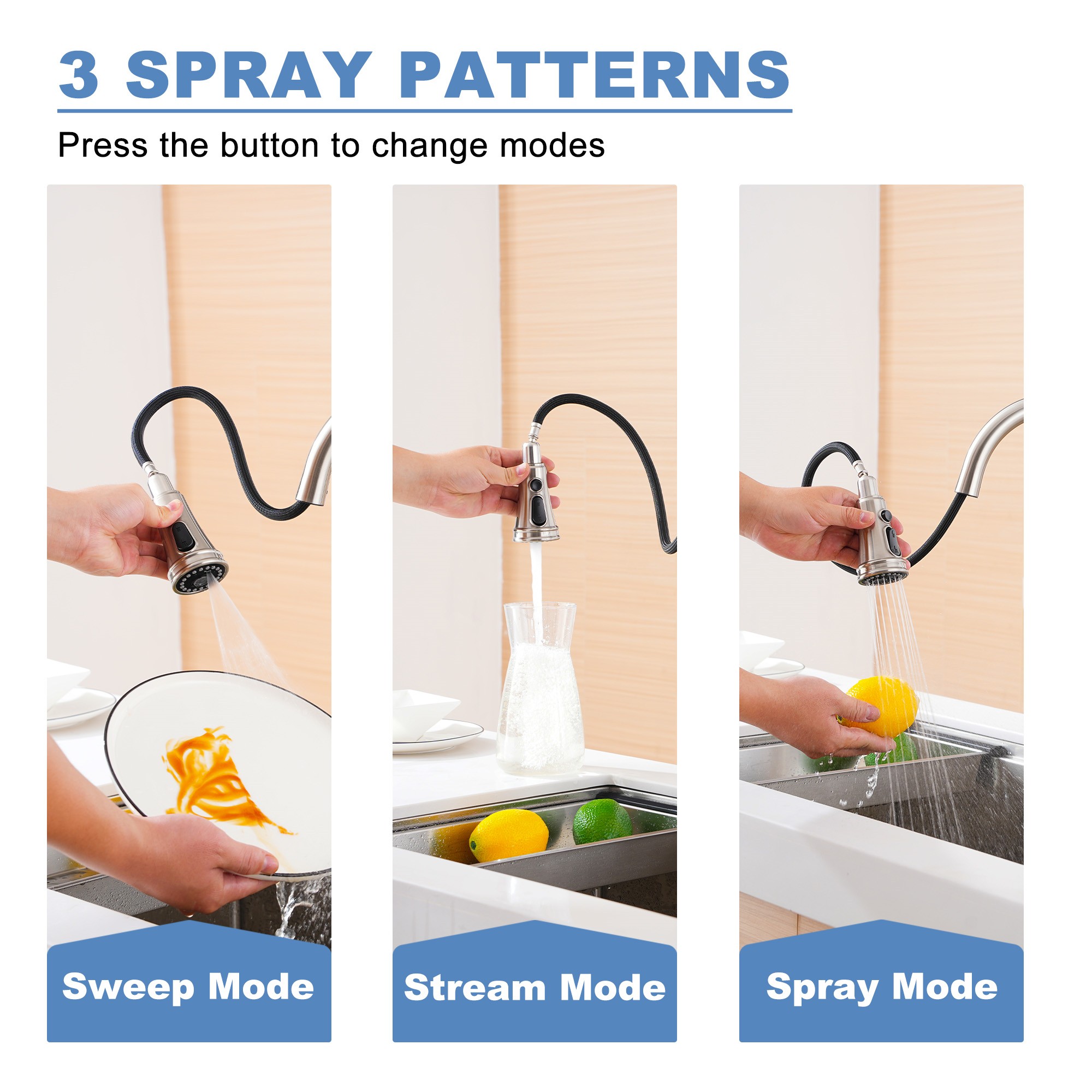 3-Spray Patterns 1.8 GPM Touchless Pull Down Sprayer Kitchen Faucet