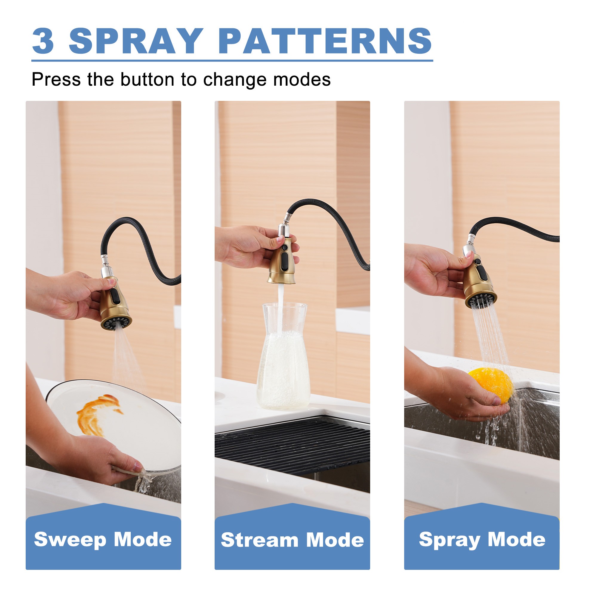 3-Spray Patterns 1.8 GPM Single Handle Pull Down Sprayer Kitchen Faucet with Soap Dispenser