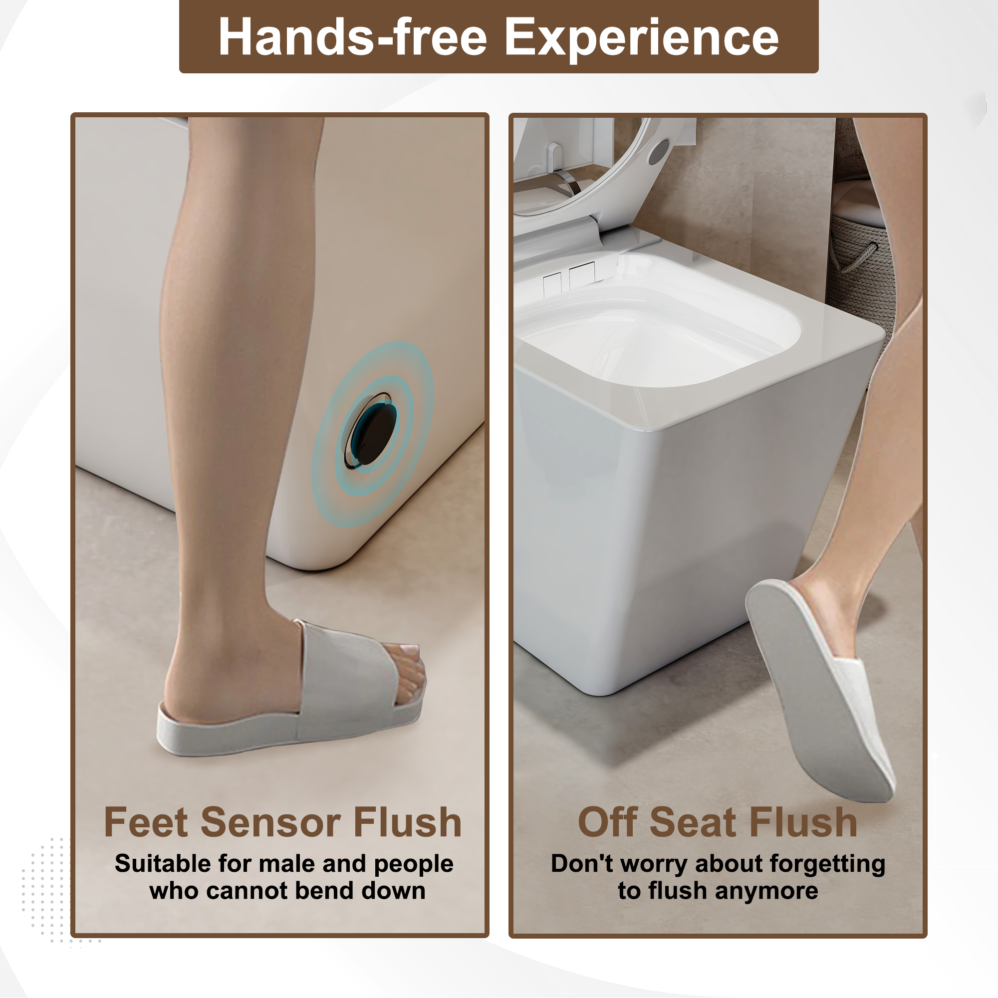 Black & White Smart Built-in Tank Bidet Toilet with Foot-Touch Lid Opening