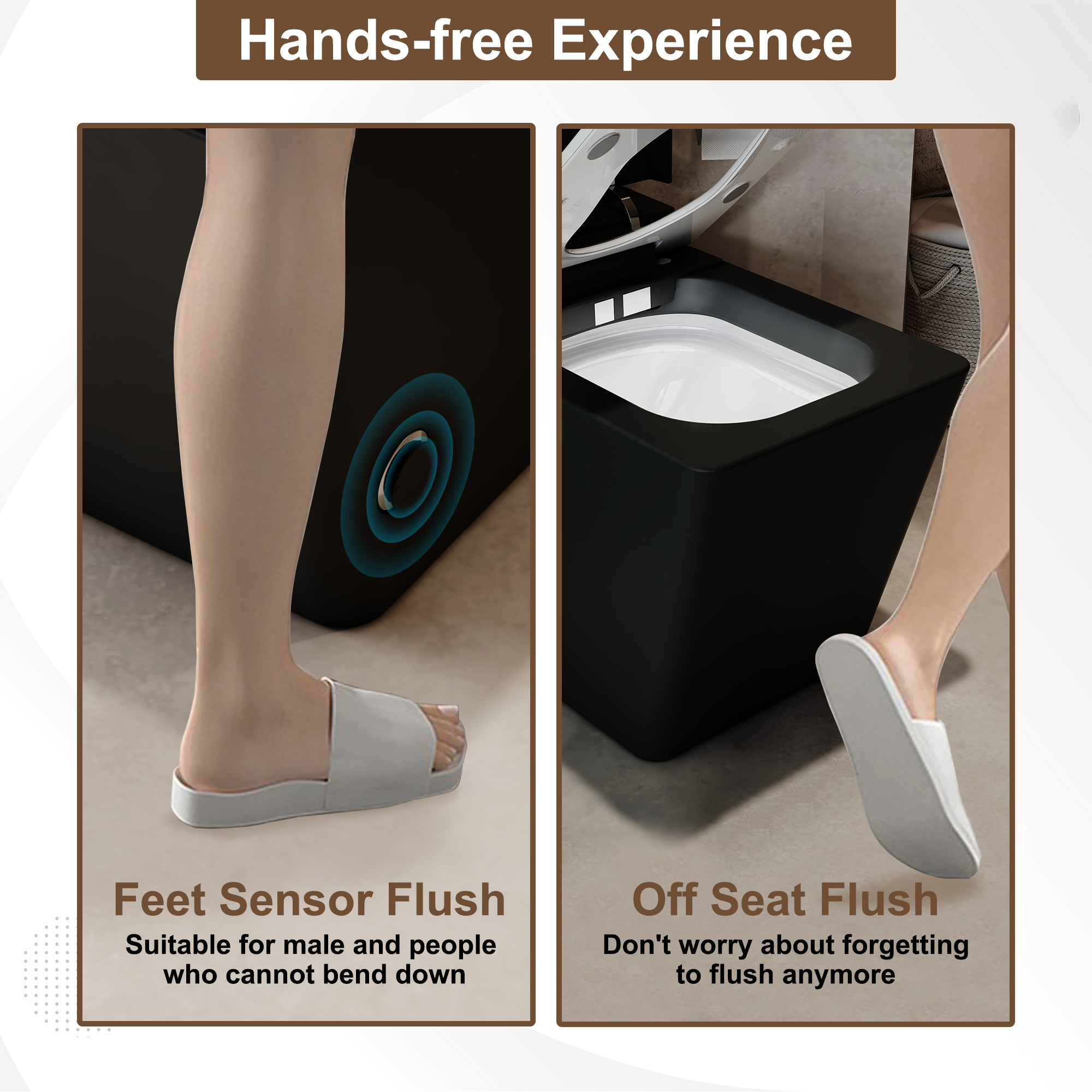 Black & White Smart Built-in Tank Bidet Toilet with Foot-Touch Lid Opening