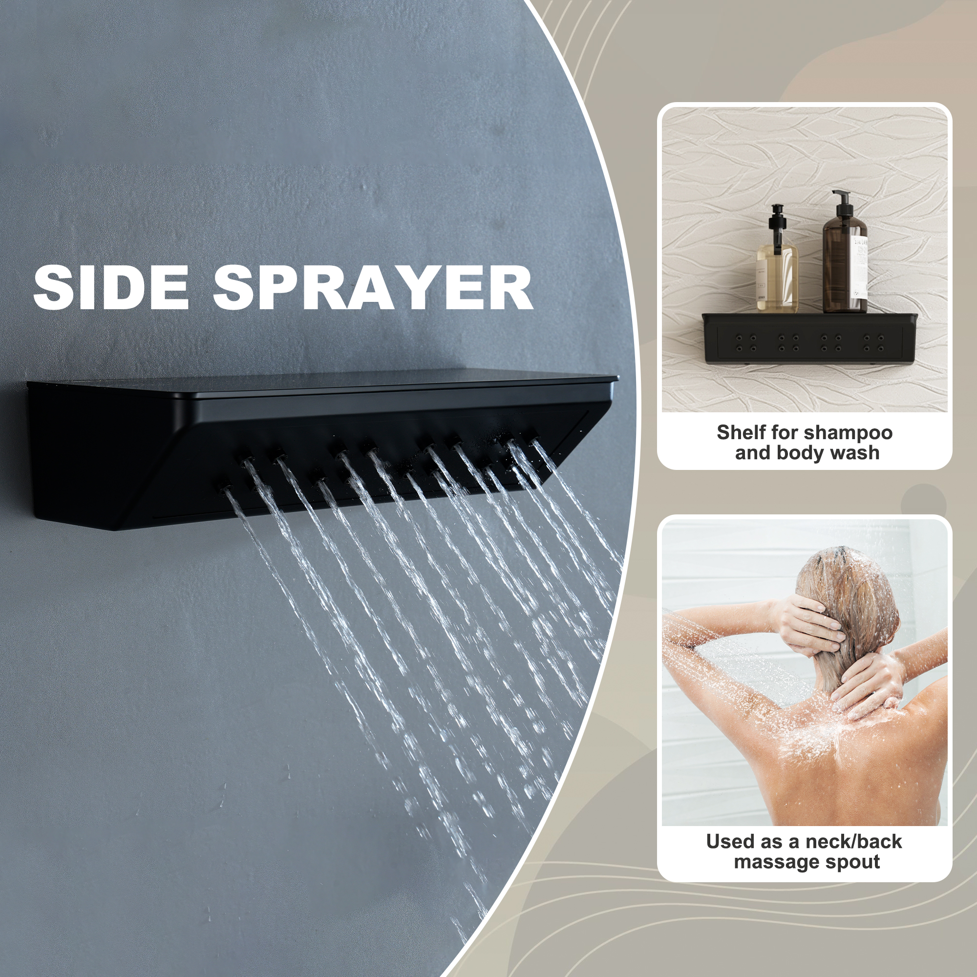 10-inch 3-Function Thermostatic Shower System with Neck Massage Jet