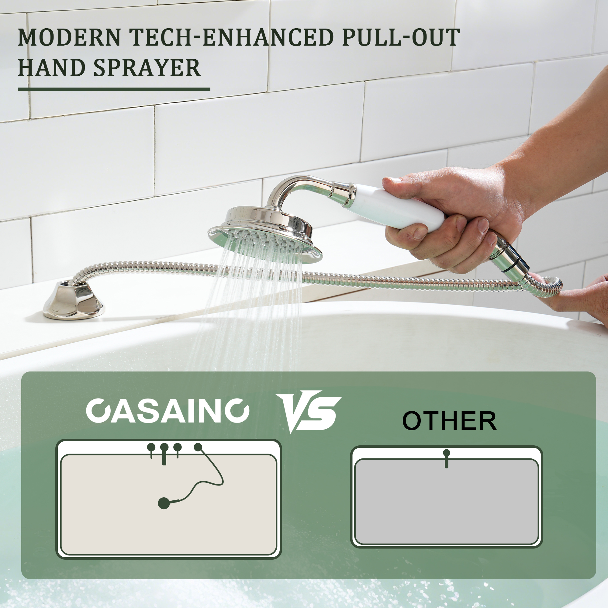 Polished Nickel Bathtub Faucet with Hand Shower Set - HEXAGON