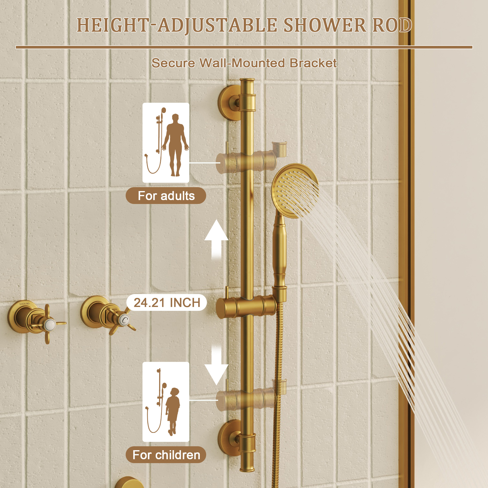 Brushed Gold Manual Shower System with Classic Controls - DANUBE