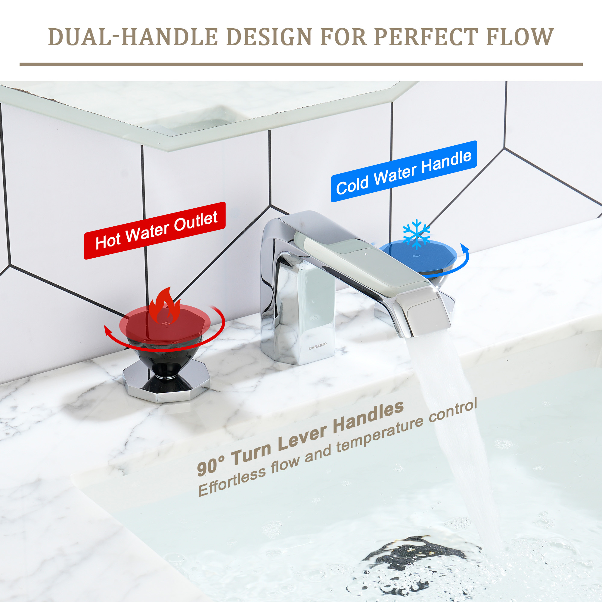 Chrome Widespread Bathroom Faucet with Black PVD Octagonal Handles - OCTAGON