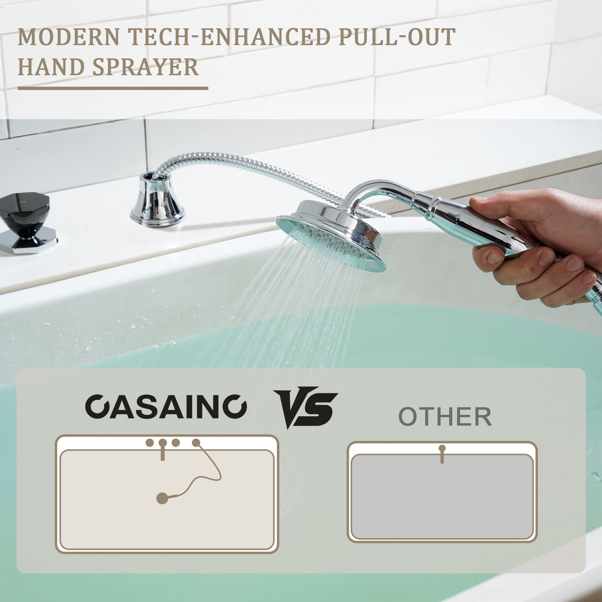 Chrome & Black PVD 4-Hole Roman Tub Faucet with Hand Shower - OCTAGON