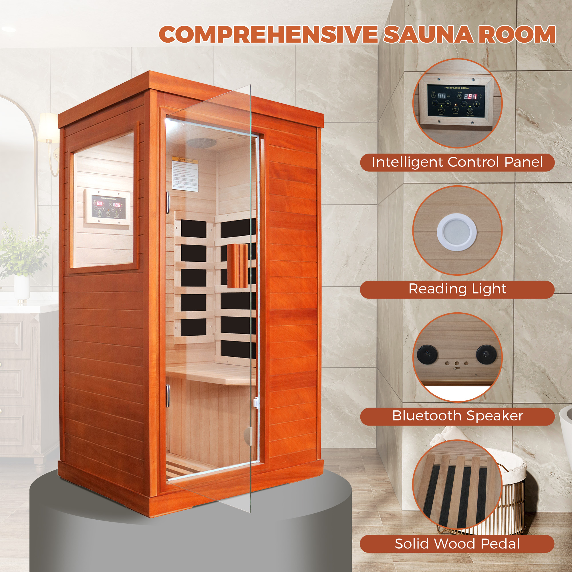 1-Person Indoor Infrared Sauna Room with Bluetooth & LED Light