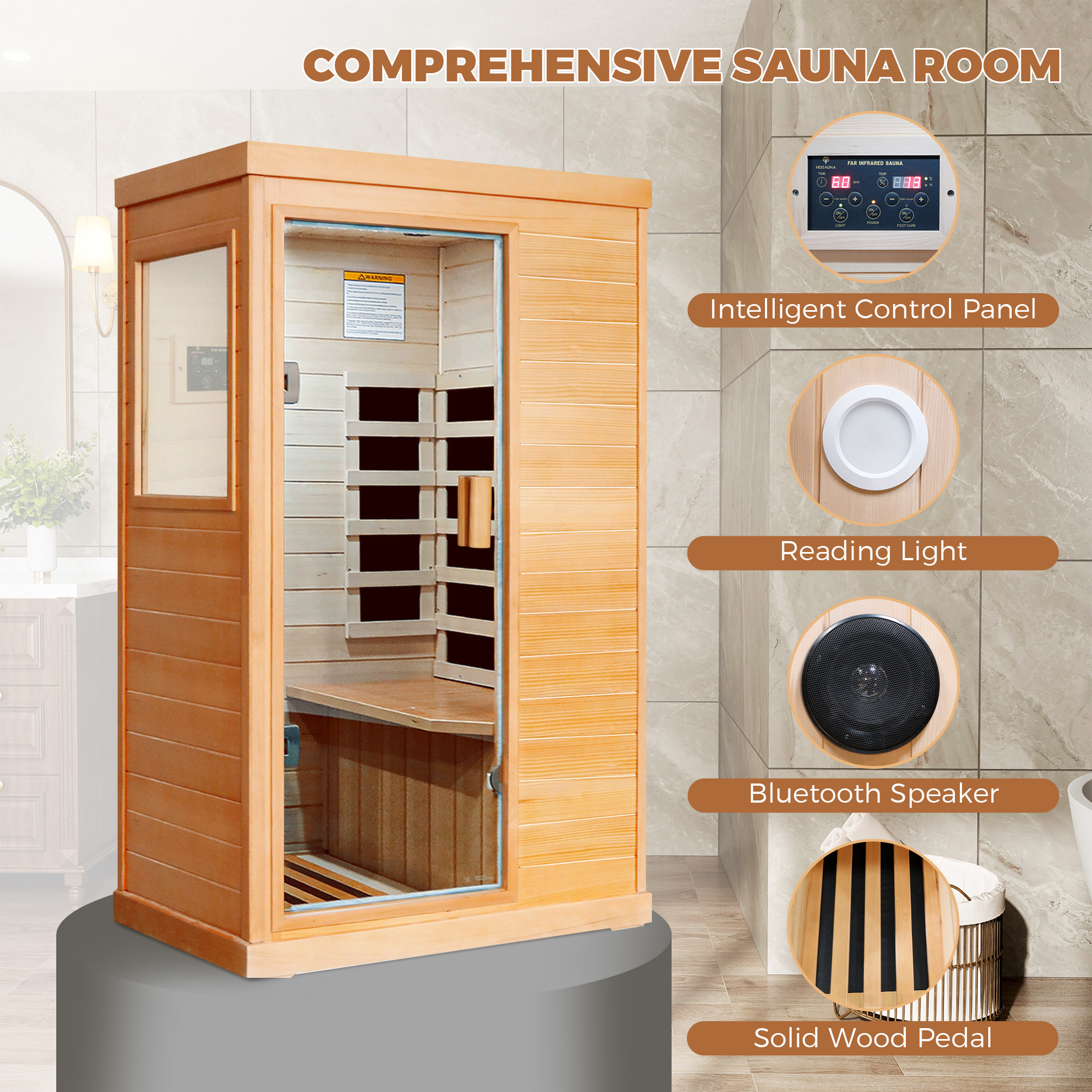 1-Person Indoor Infrared Sauna Room with Bluetooth & LED Light