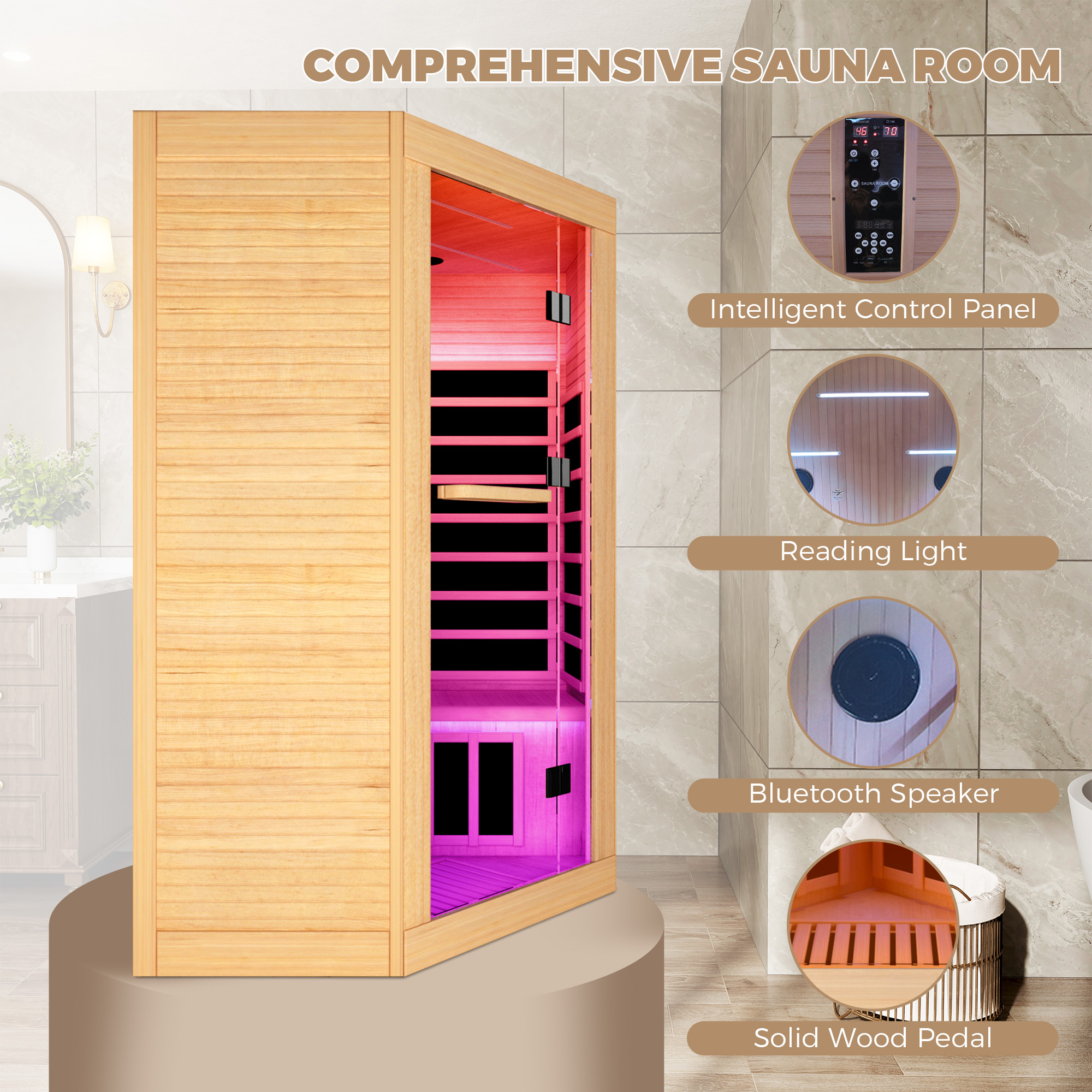 Canadian Hemlock 2-Person Infrared Corner Sauna with Chromotherapy & Bluetooth