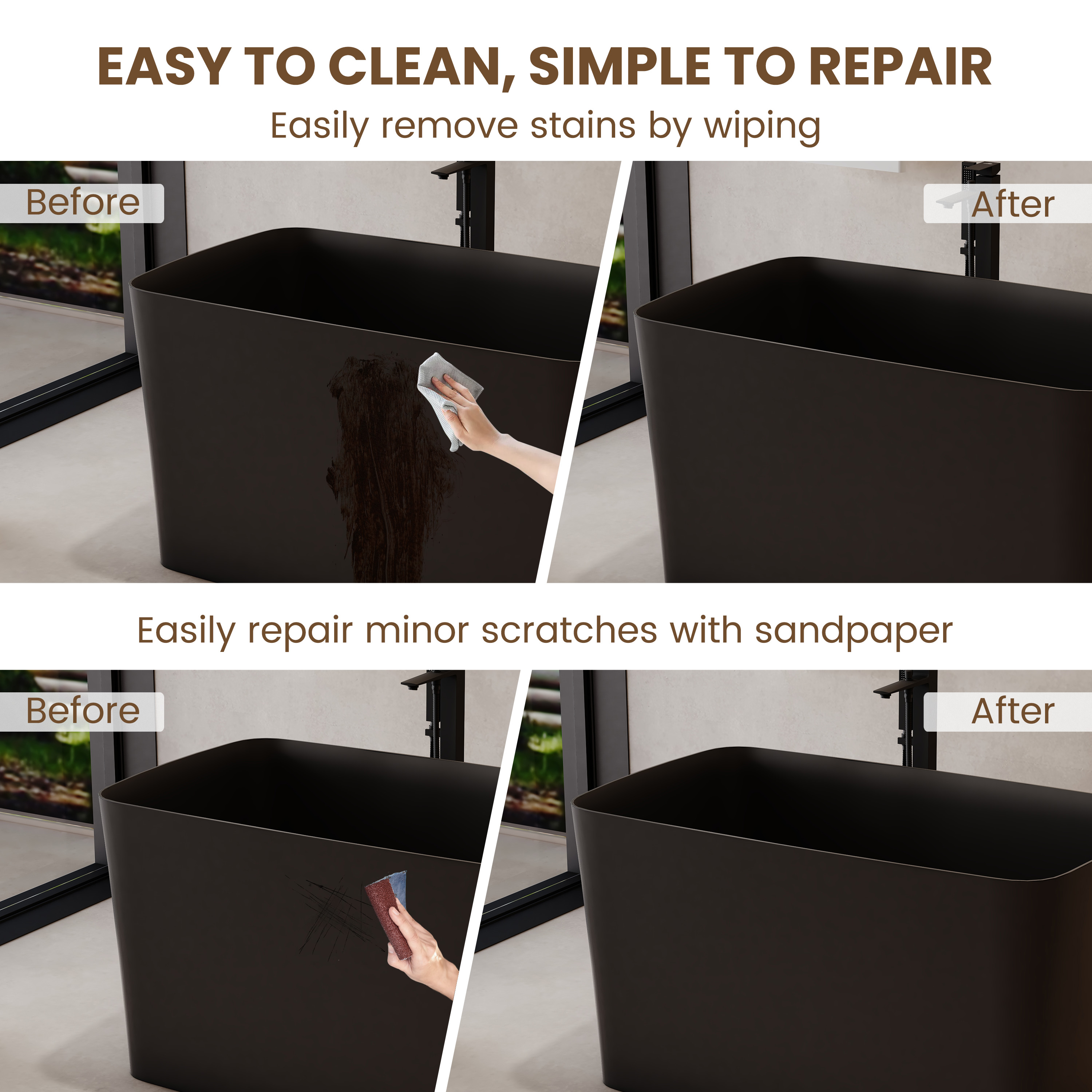 47" Compact Solid Surface Freestanding Bathtub with Mini-Seat Design - Gridley