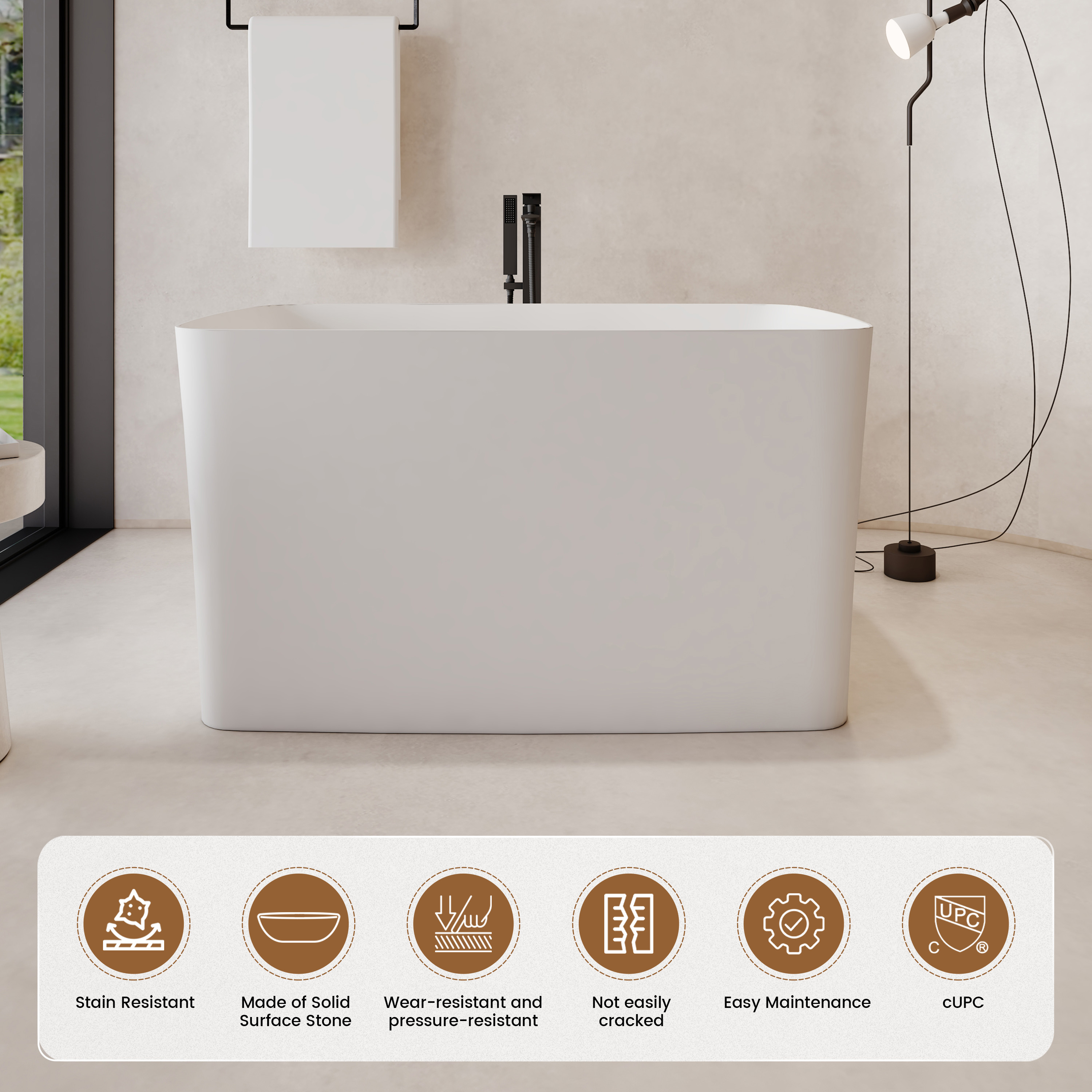 47" Compact Solid Surface Freestanding Bathtub with Mini-Seat Design - Gridley