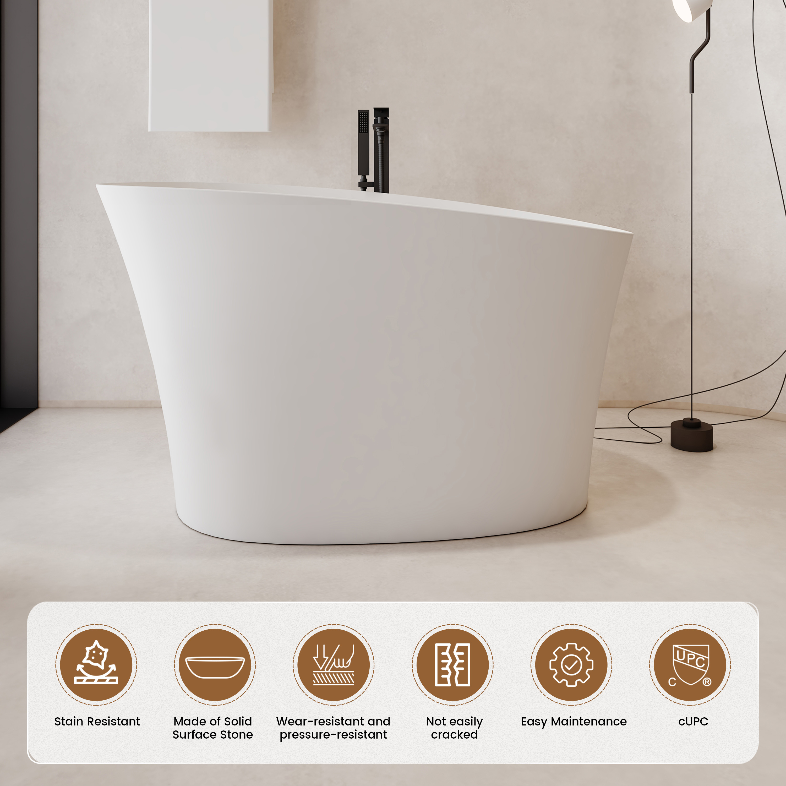 51" Solid Surface Freestanding Bathtub with Raised Edge and Built-in Mini Seat - Crestone