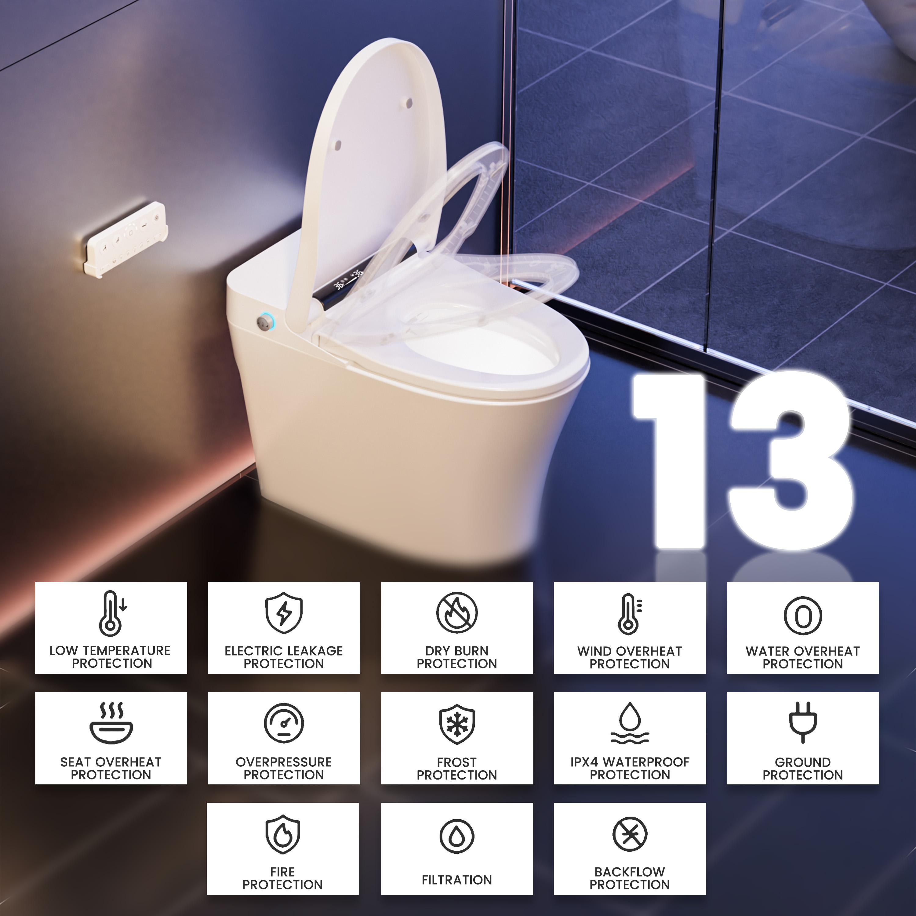 Tankless Floor Mounted Elongated White Ceramic Smart Bidet Toilet