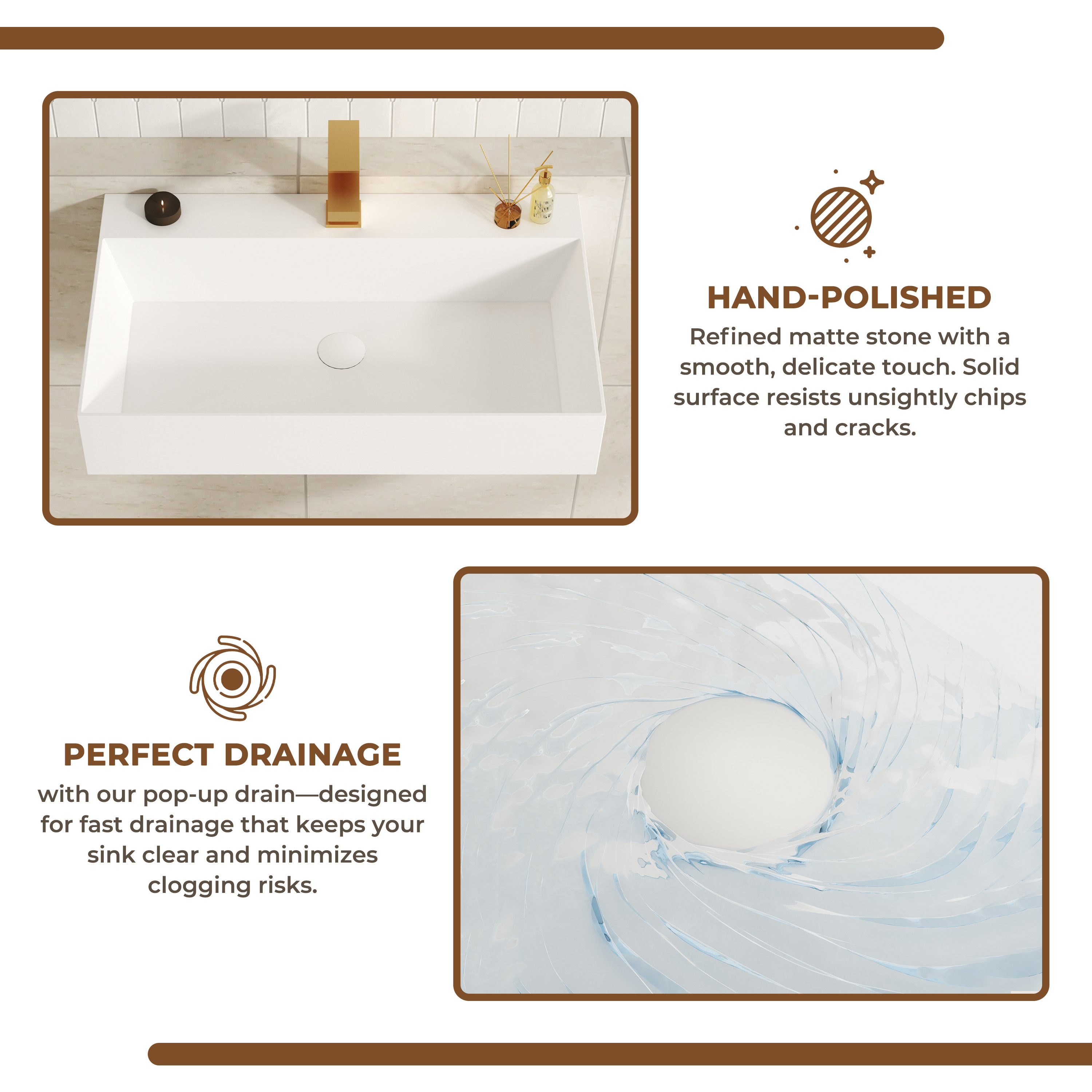 30"/42" Solid Surface Sink Wall Mount Stone Resin Bathroom Sink