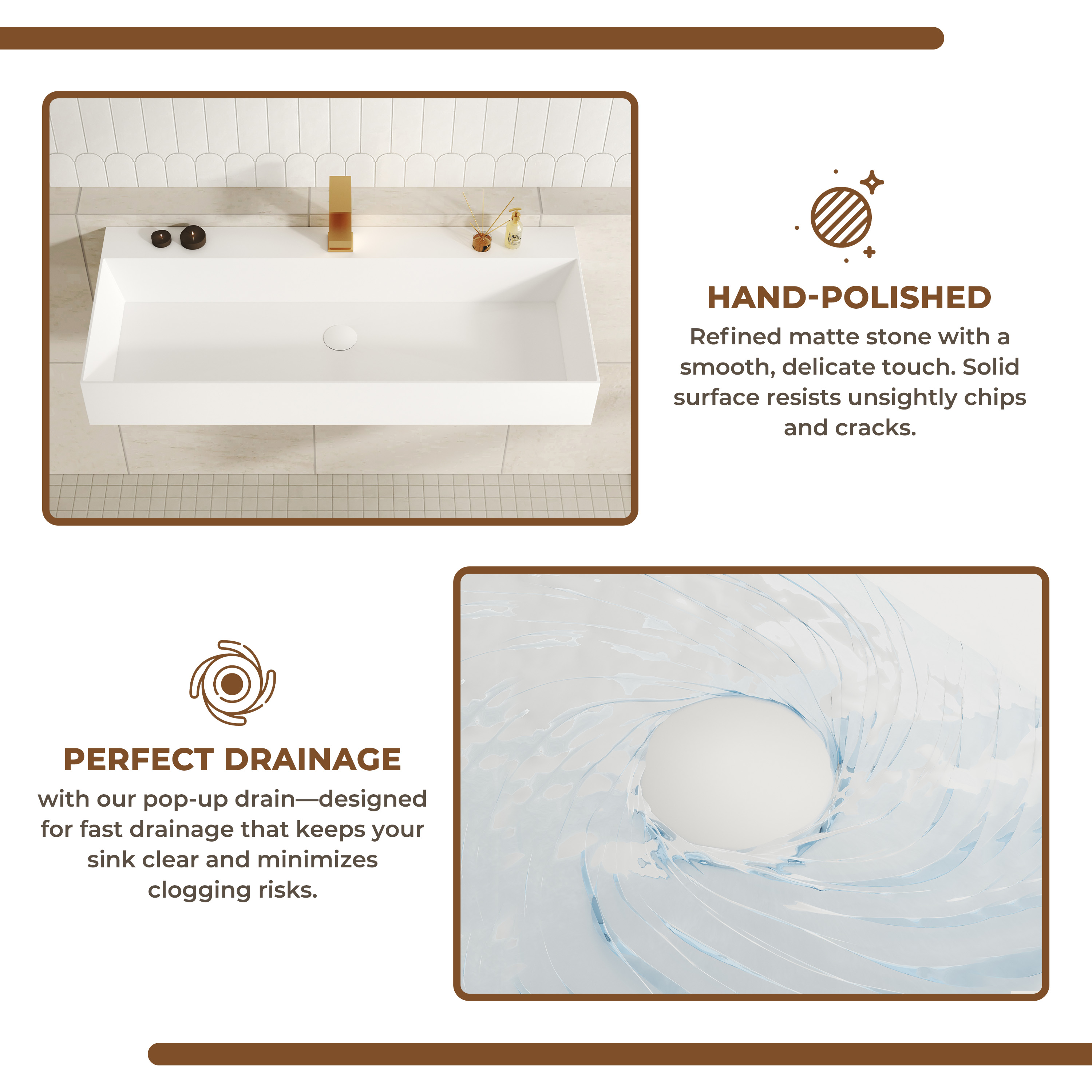 30"/42" Solid Surface Sink Wall Mount Stone Resin Bathroom Sink