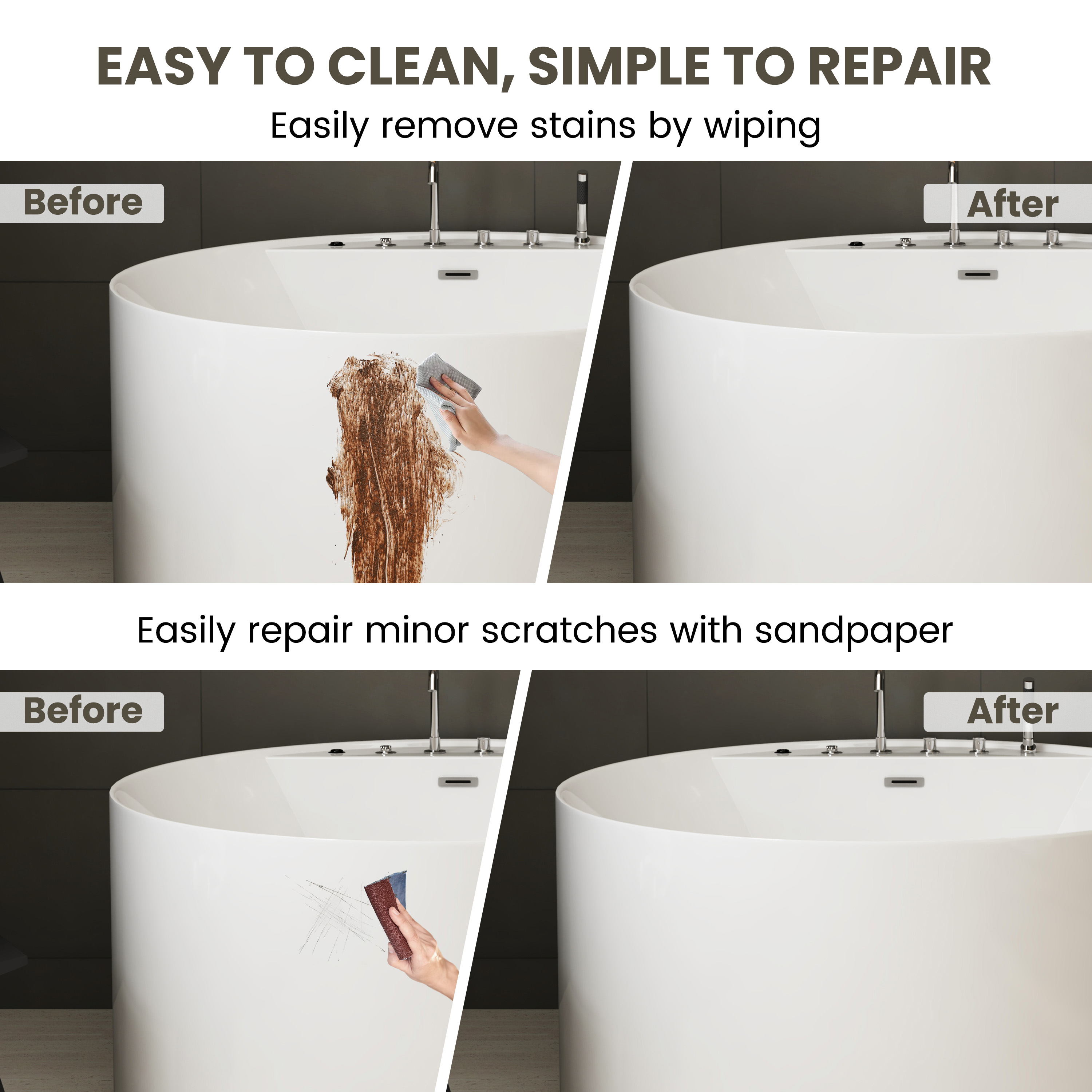 49" Modern Freestanding Whirlpool Bathtub with LED Mood Light & Hydro Massage Jets