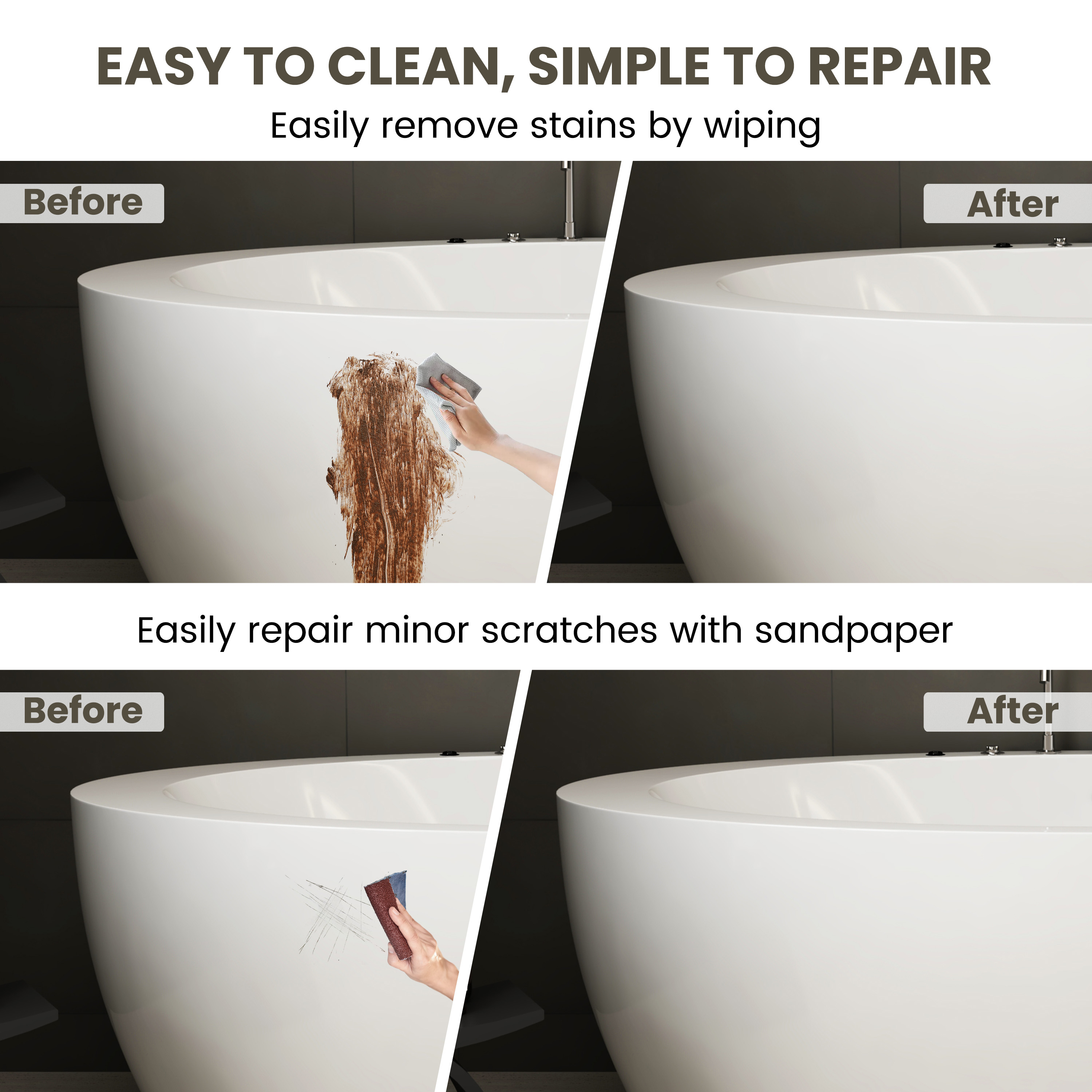 71" Minimalist Massage Freestanding Bathtub with LED Mood Light & Ergonomic Deep Soak