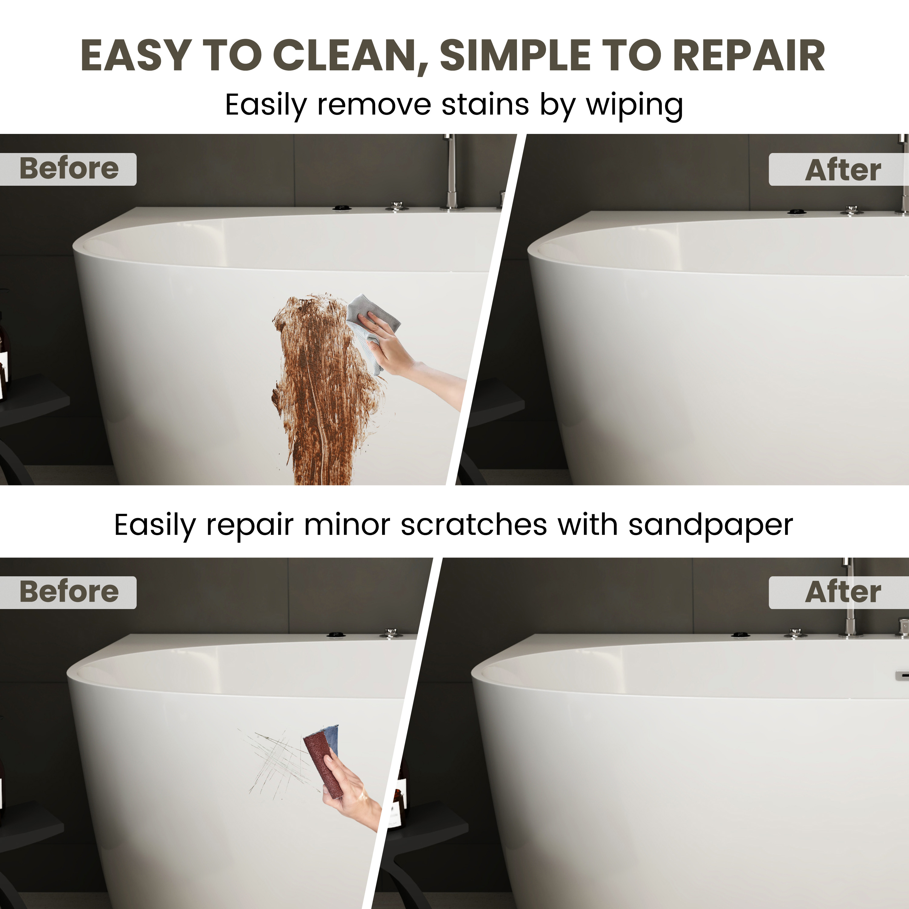 67" Freestanding Whirlpool Bathtub with 6 Hydro Jets & LED Mood Lighting