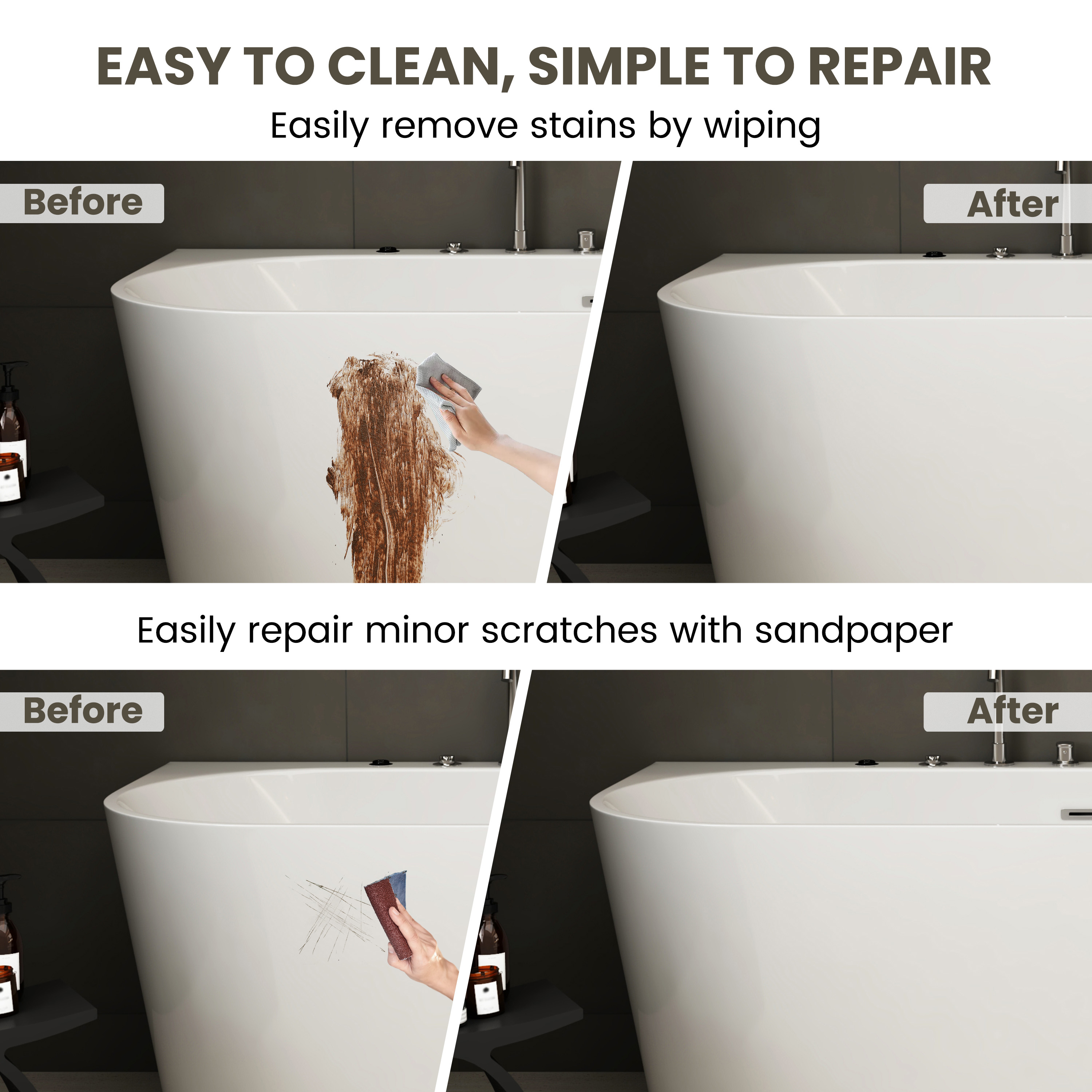 63" Acrylic Freestanding Whirlpool Bathtub with 6 Jets and 7-Color LED Light