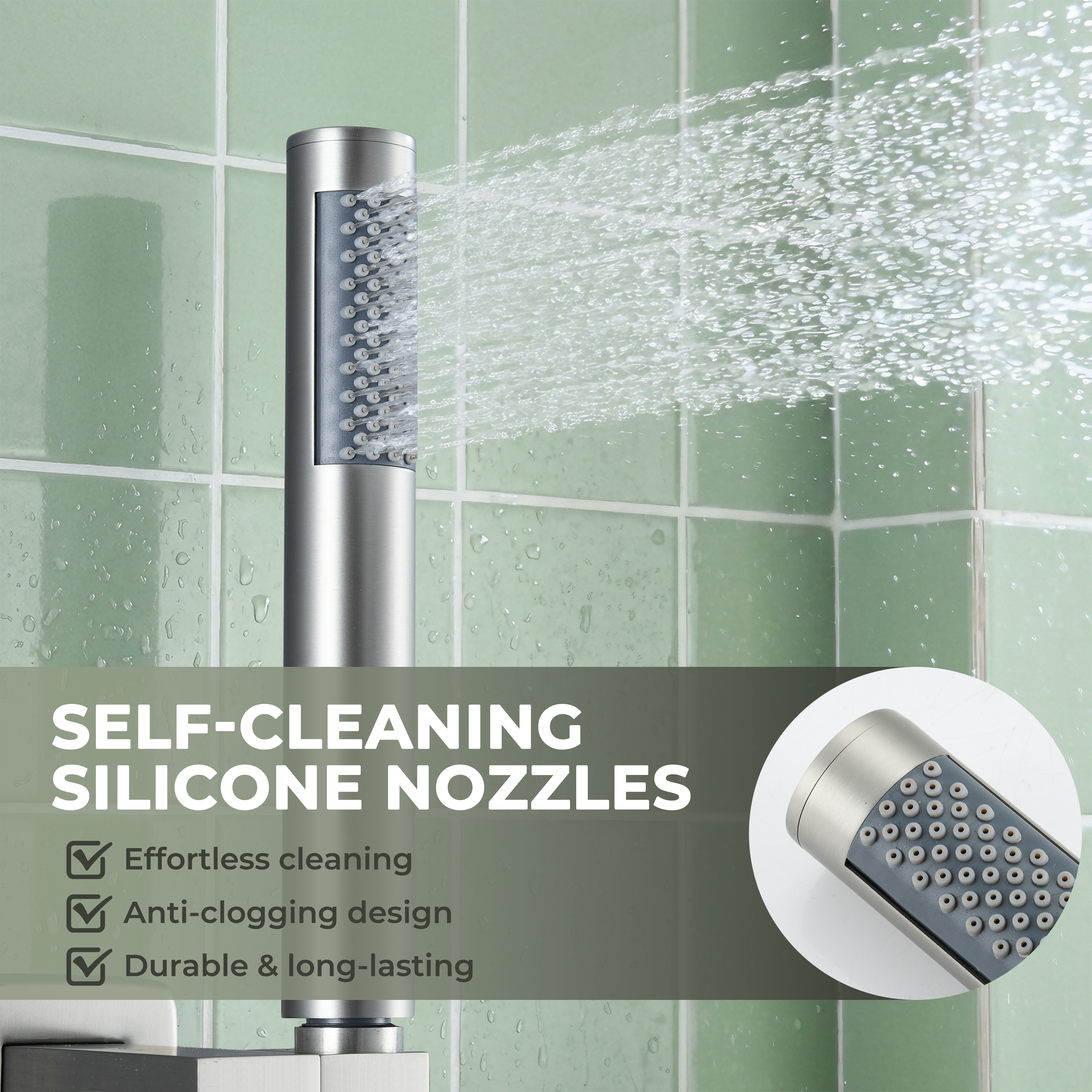 Round Stainless Steel Handheld Shower Head with Anti-Clog Nozzles