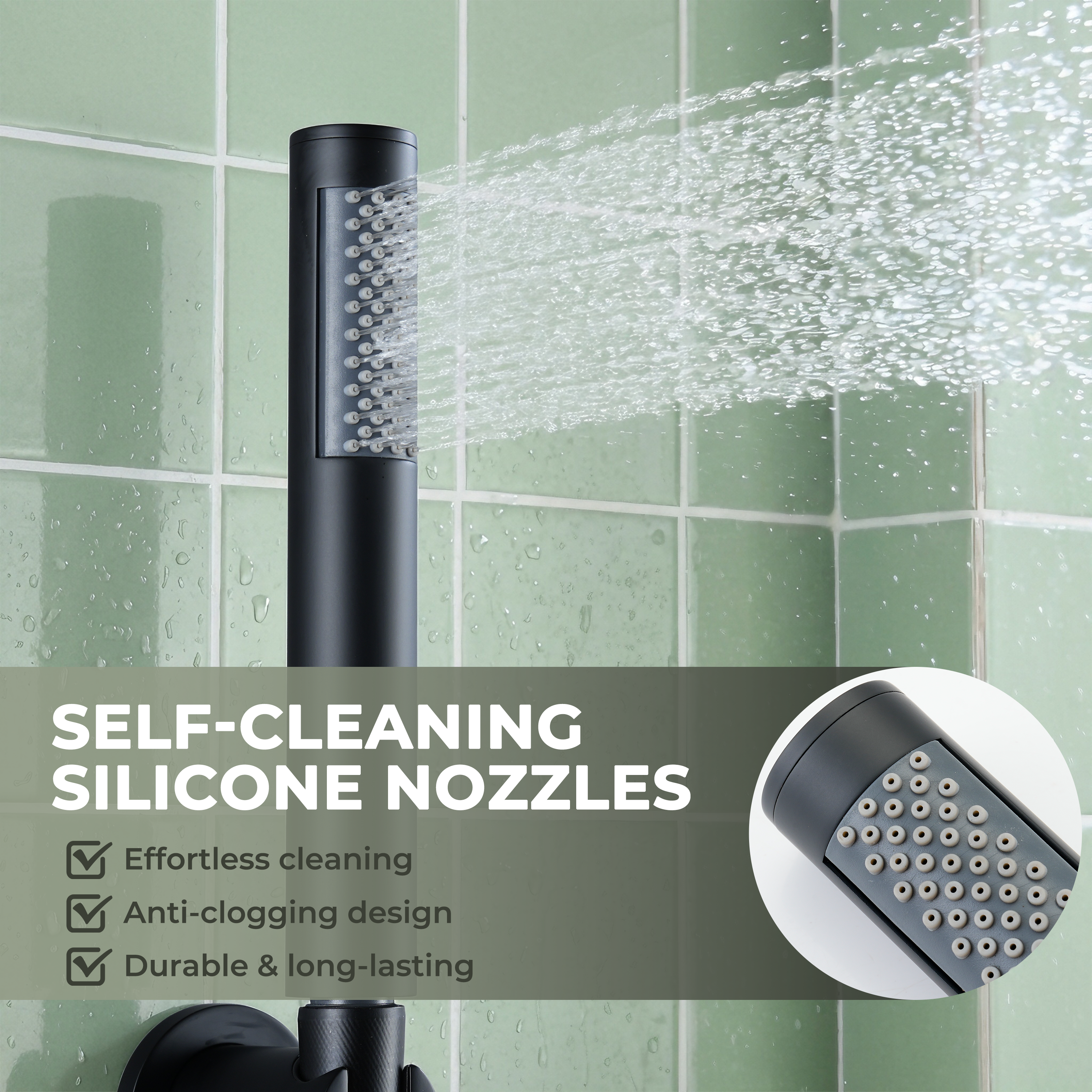 Round Stainless Steel Handheld Shower Head with Anti-Clog Nozzles