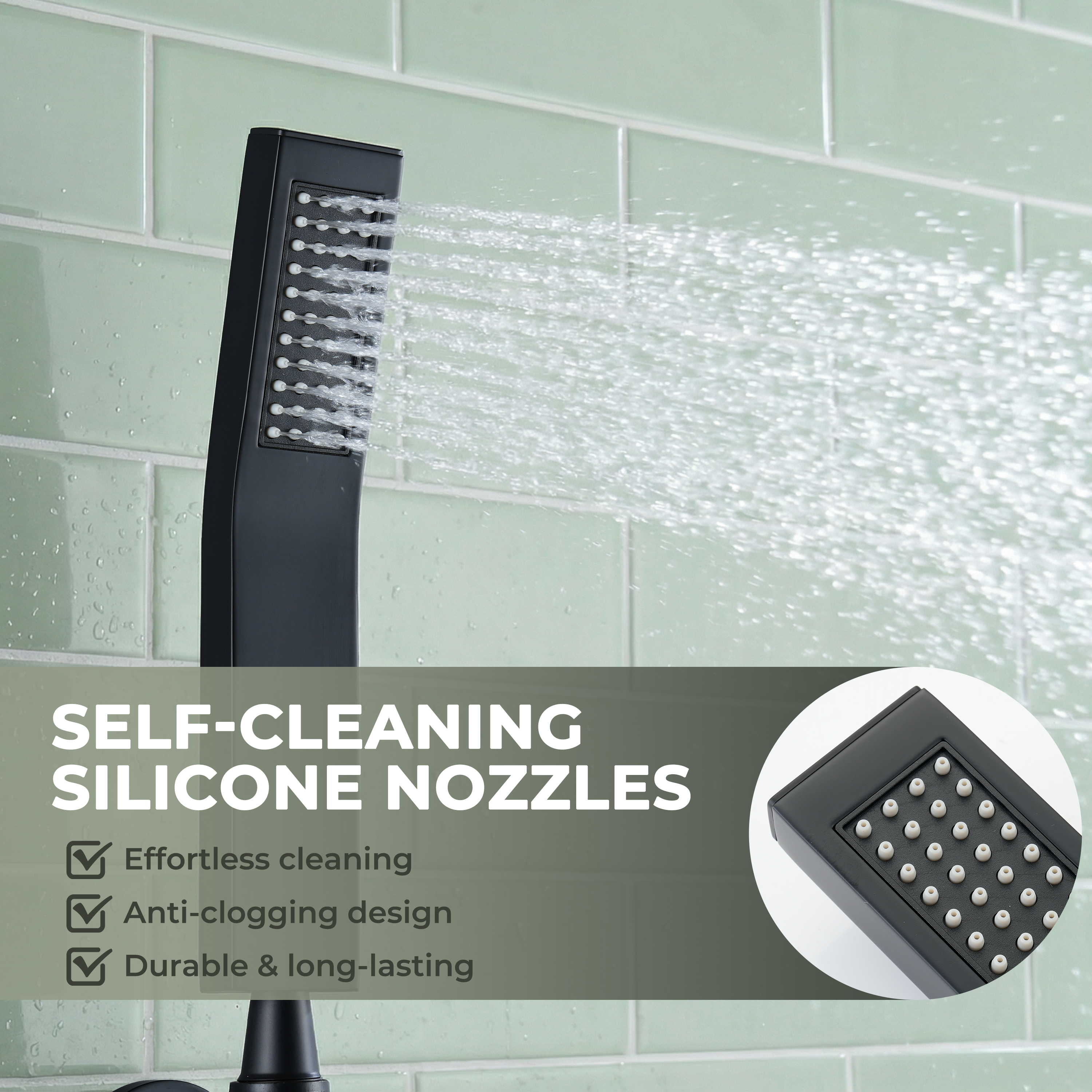 Curved Stainless Steel Handheld Shower Head with Anti-Clog Nozzles