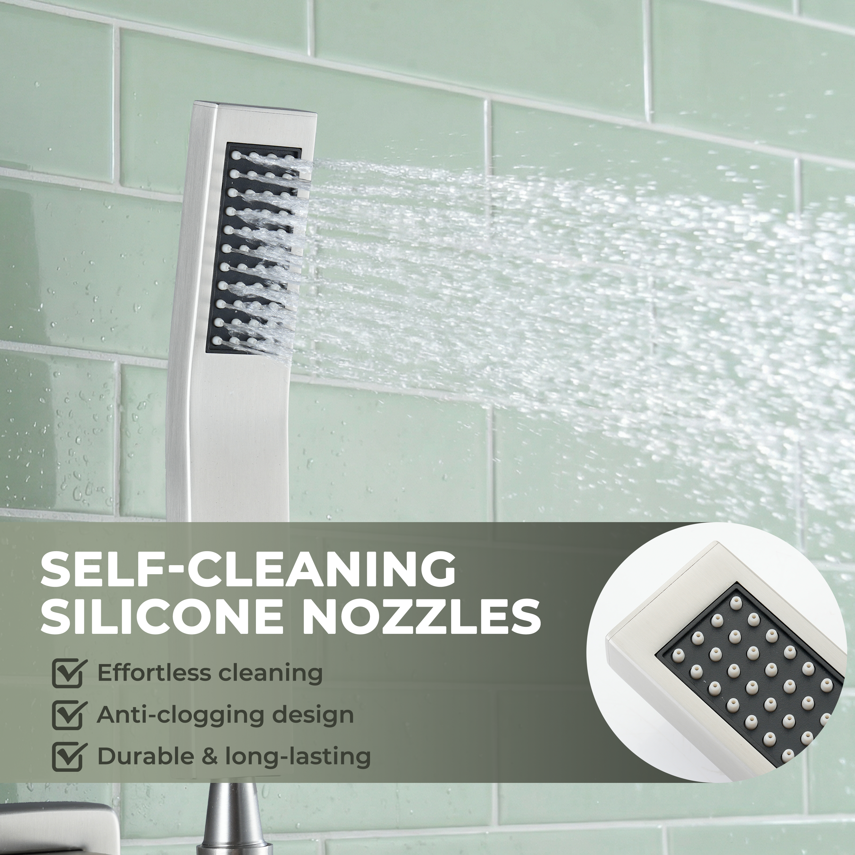 Curved Stainless Steel Handheld Shower Head with Anti-Clog Nozzles