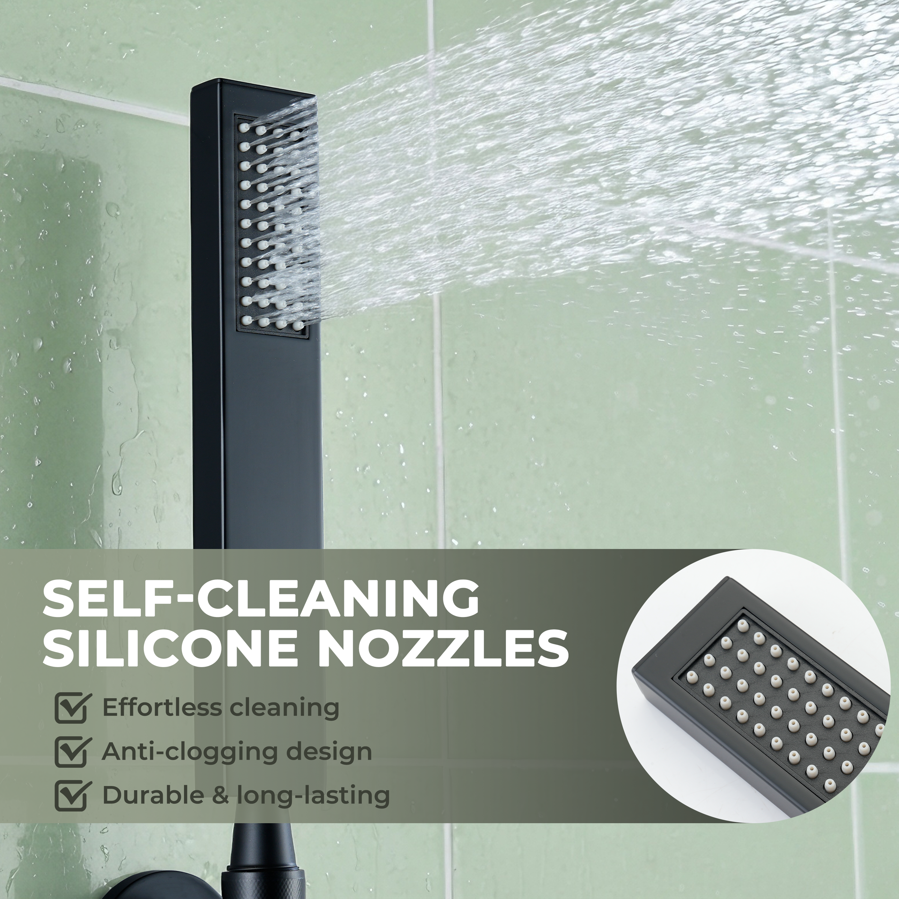 304 Stainless Steel Handheld Shower Head with Anti-Clog Nozzles