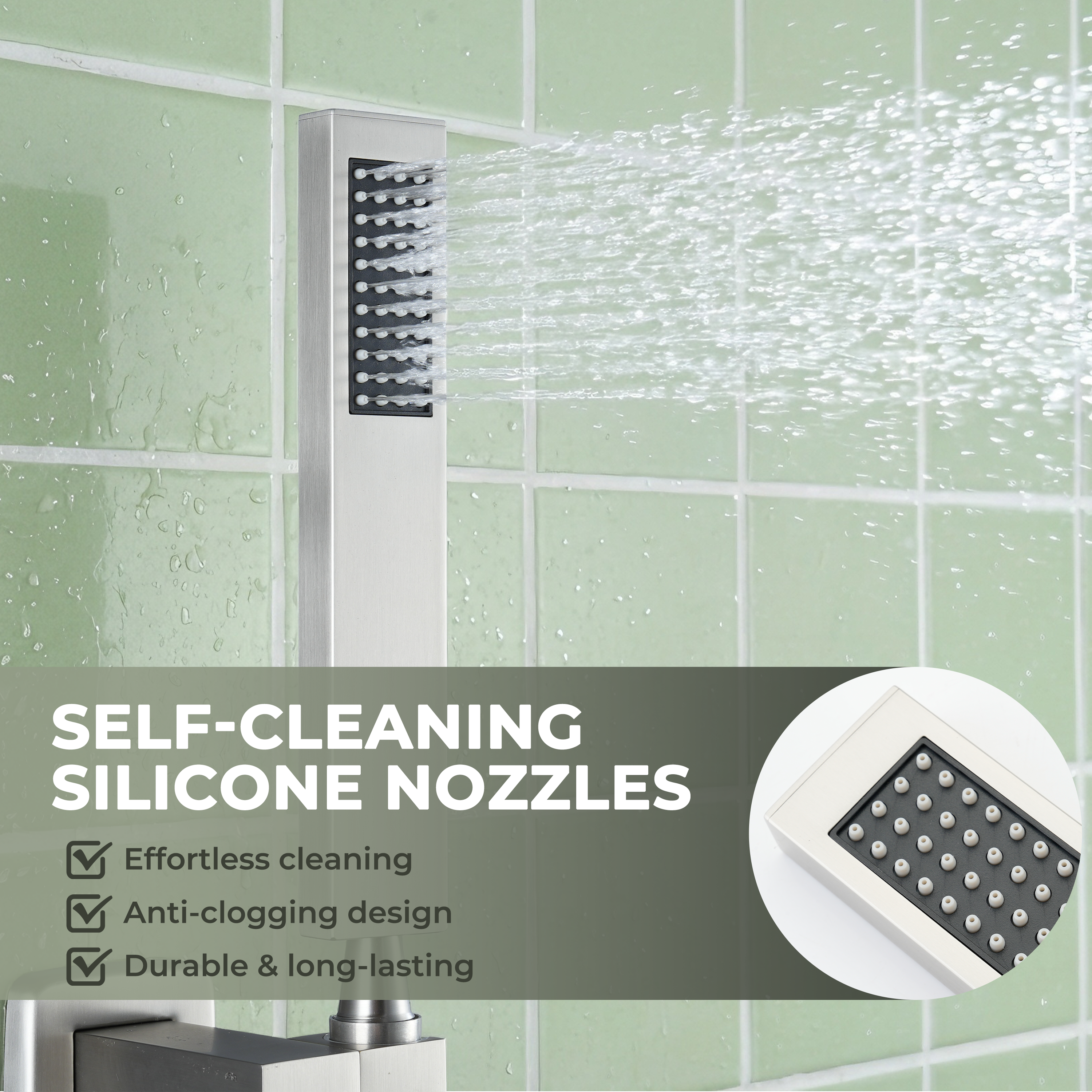 304 Stainless Steel Handheld Shower Head with Anti-Clog Nozzles