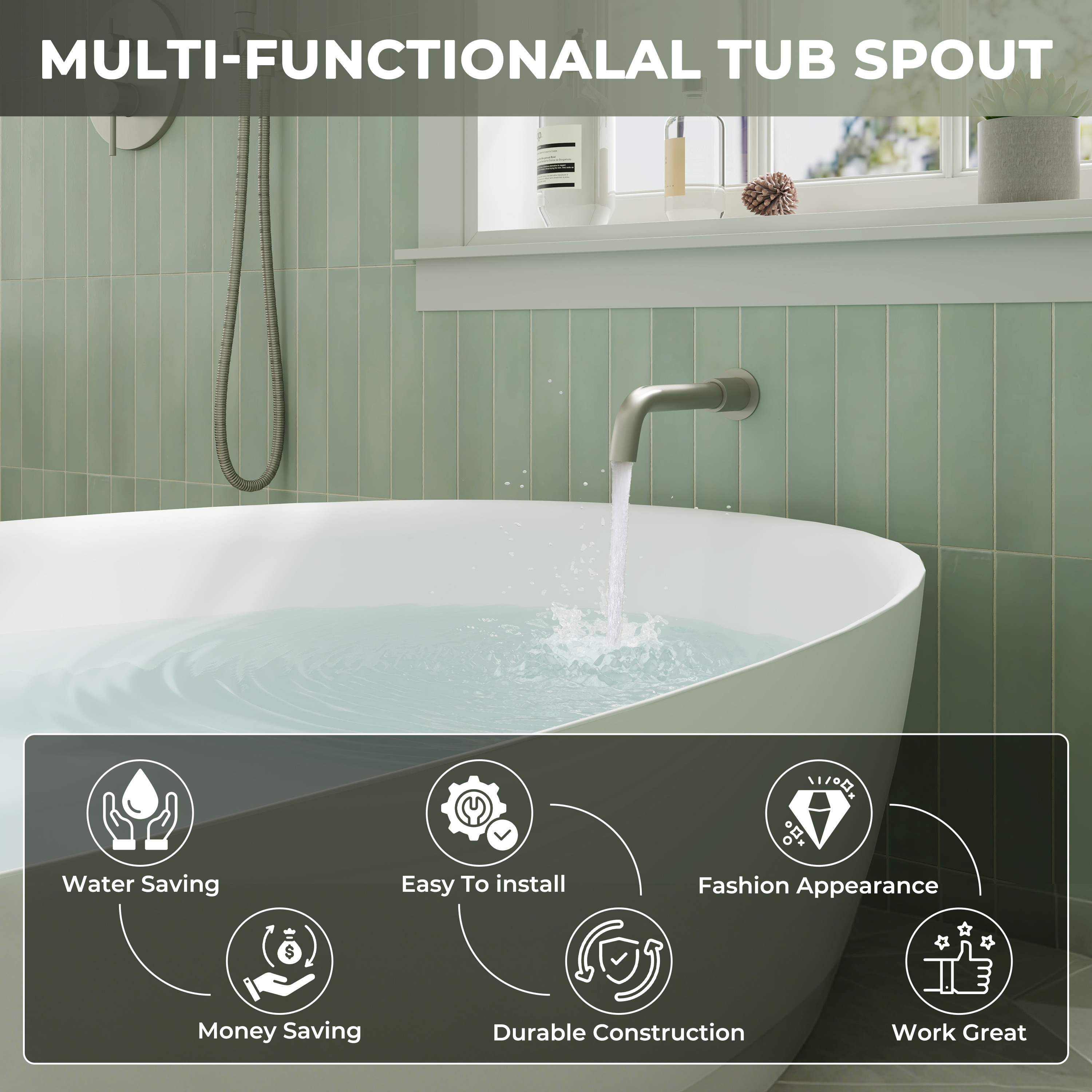 Round Brass Tub Spout with 360° Rotatable Outlet Tub Filler