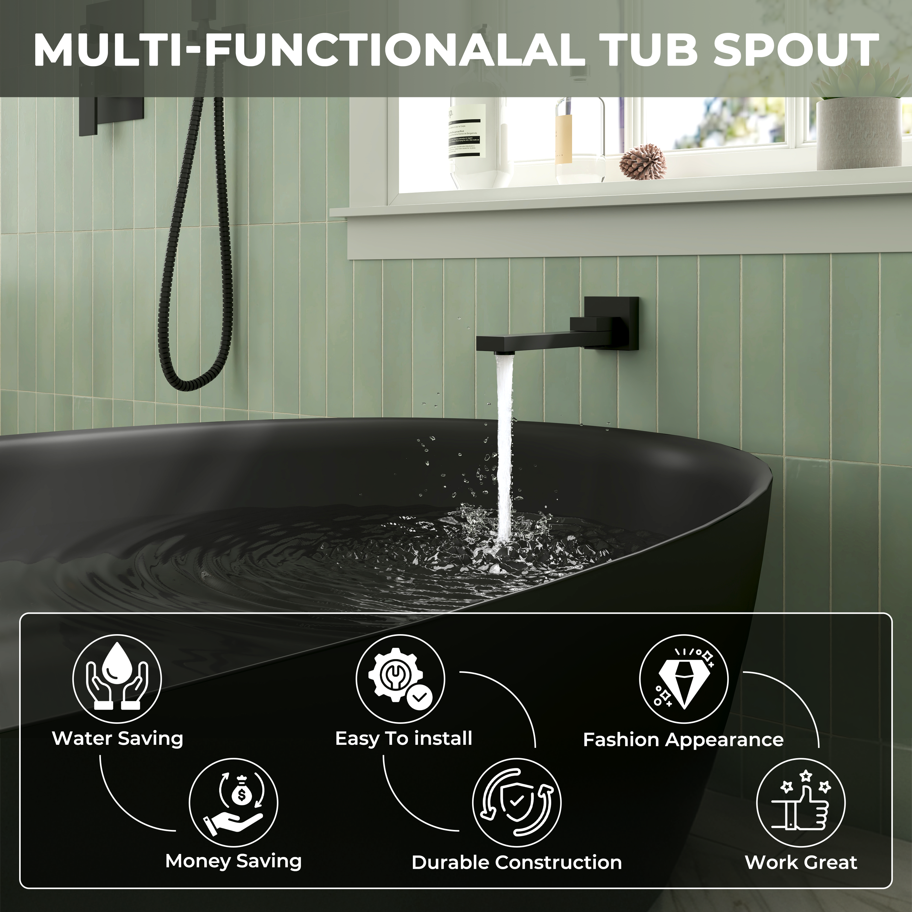 Square Brass Tub Spout with 180° Swing Outlet & Decoration Cover