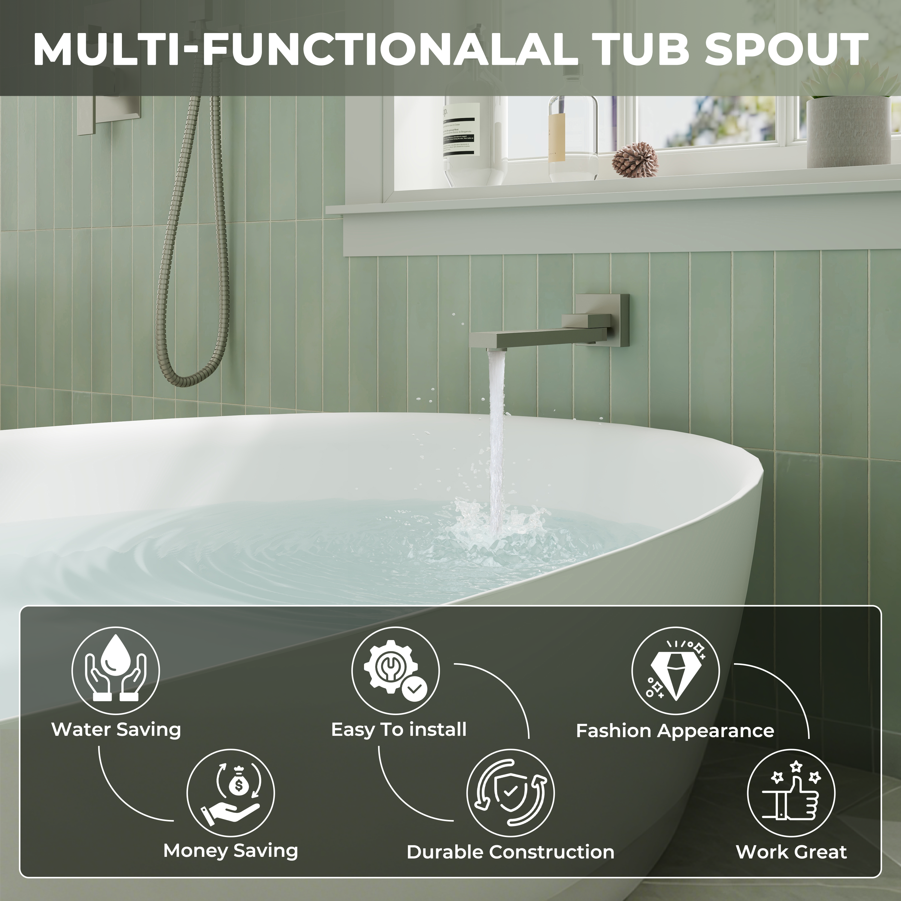 Square Brass Tub Spout with 180° Swing Outlet & Decoration Cover