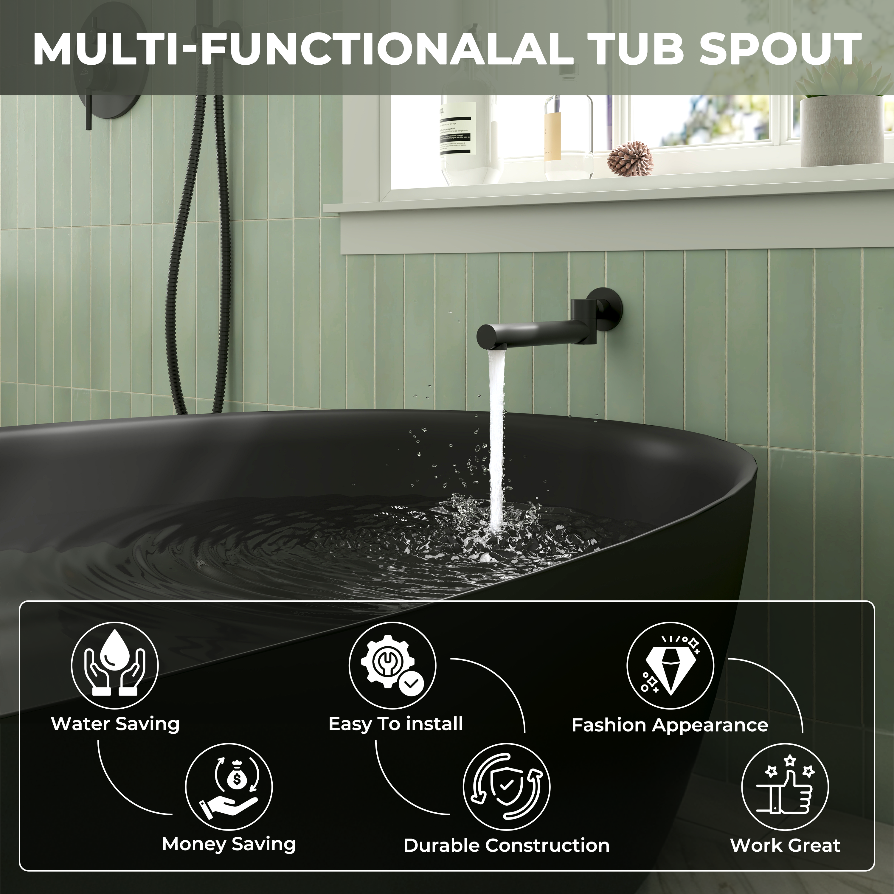 Round Brass Tub Spout with 180° Swing Outlet and Decoration Cover