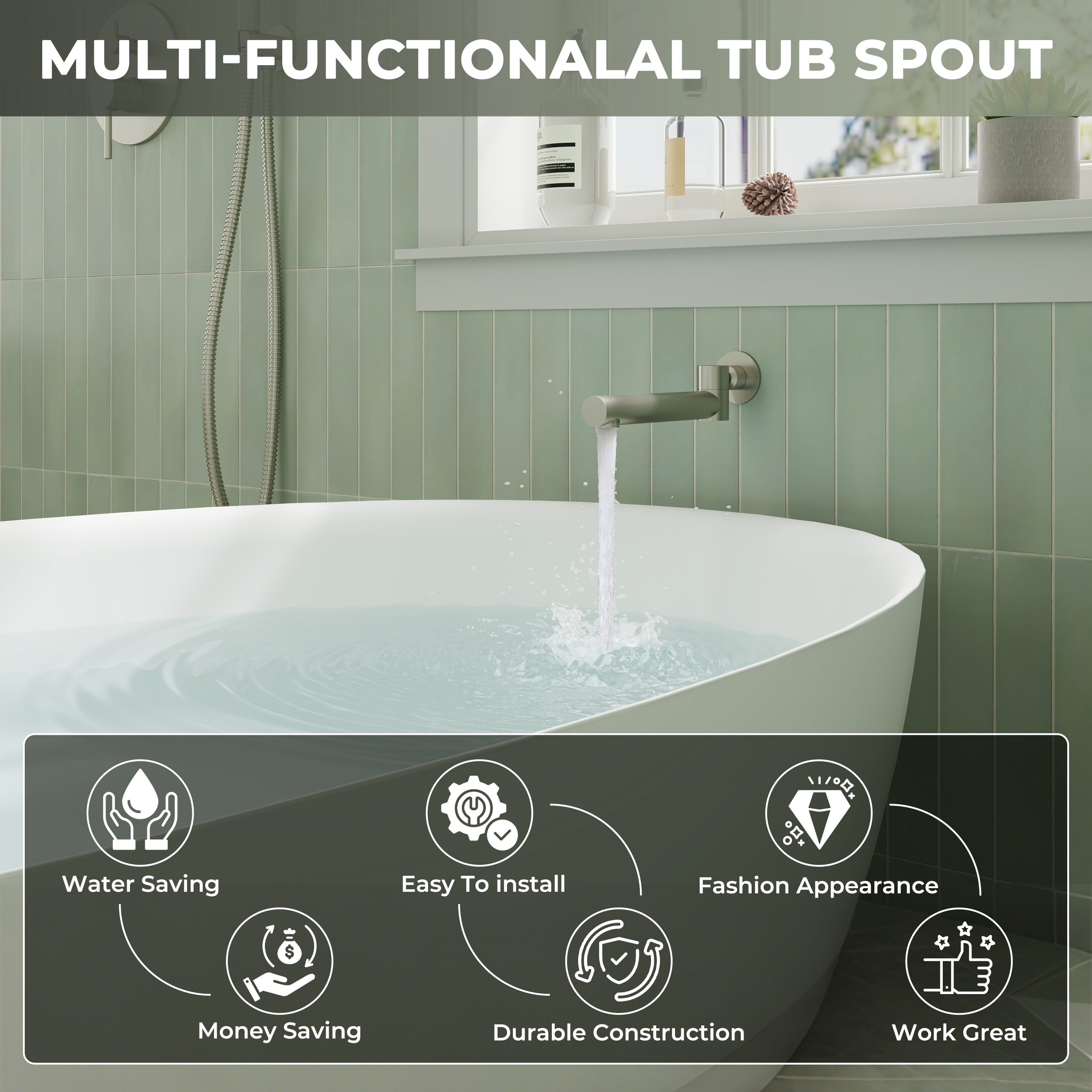 Round Brass Tub Spout with 180° Swing Outlet and Decoration Cover