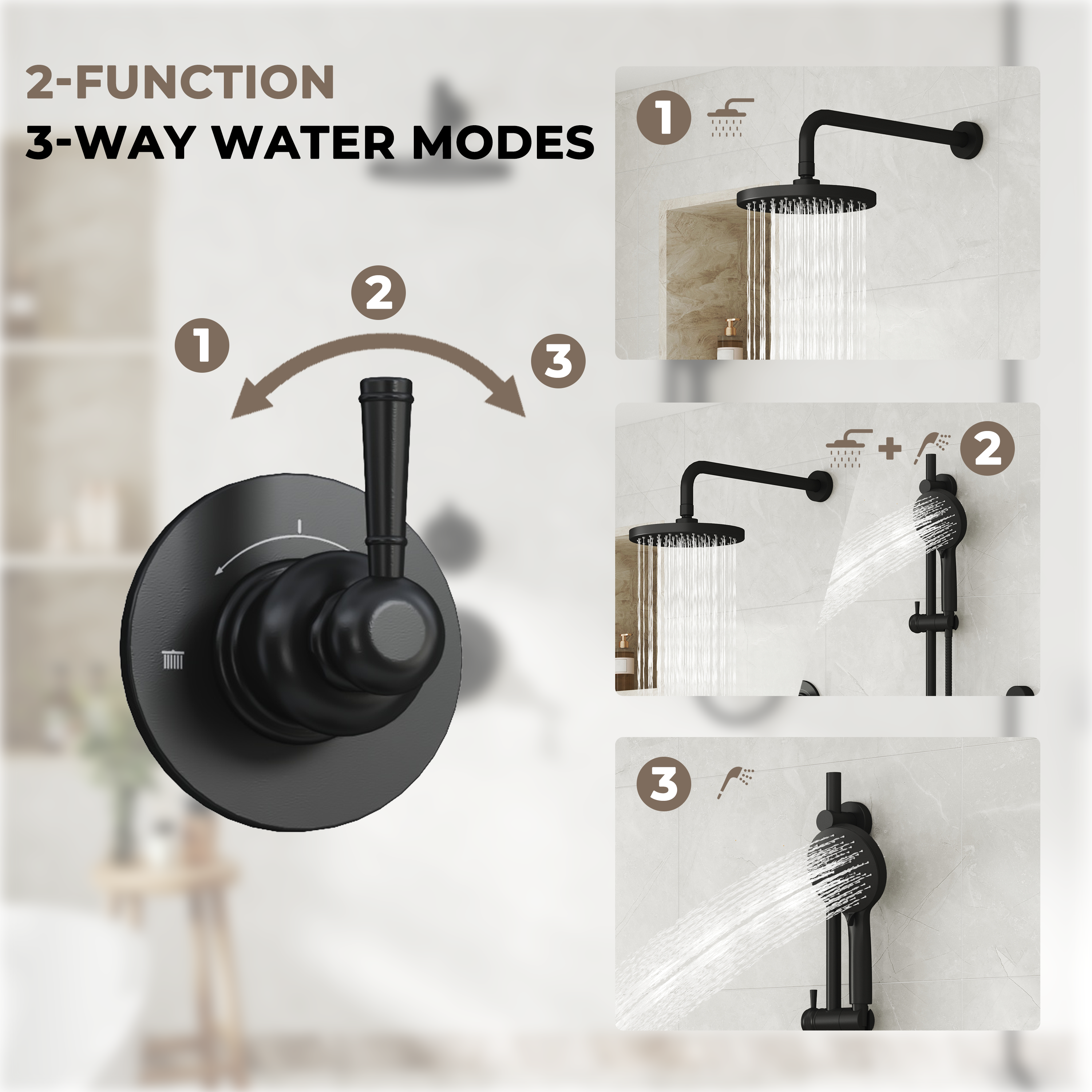 8-inch 2-Function Pressure Balance Shower System with 3 Spray Modes