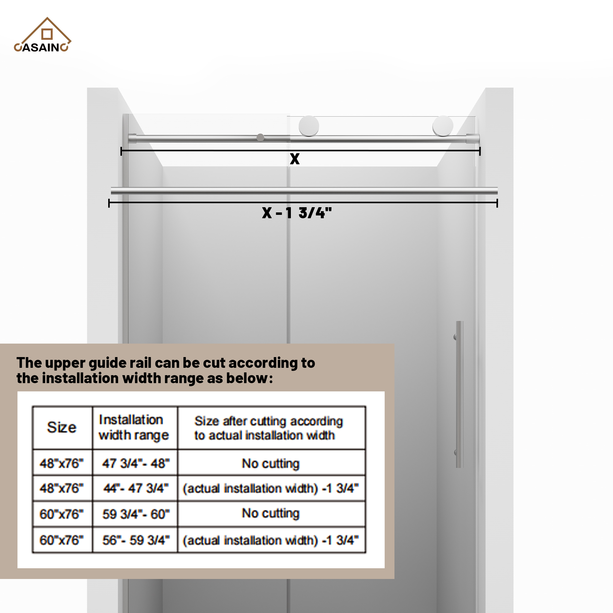 48"x76" Frameless Shower Door with Cushioned Single Slide Shower Enclosure in Brushed Nickel/Chrome/Matte Black/Brushed Gold