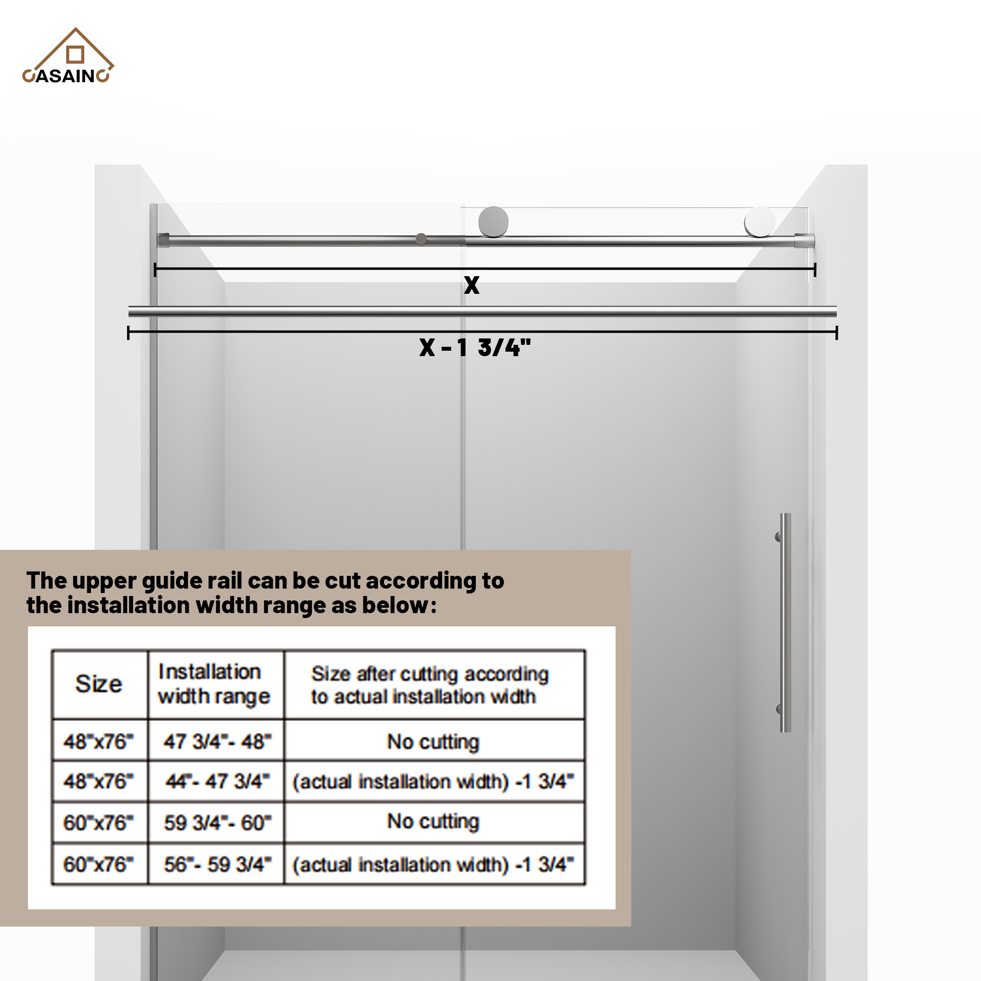 60"x76" Frameless Laminated Layer Glass Shower Door with Cushioned Single Slide Enclosure in Chrome/Brushed Gold