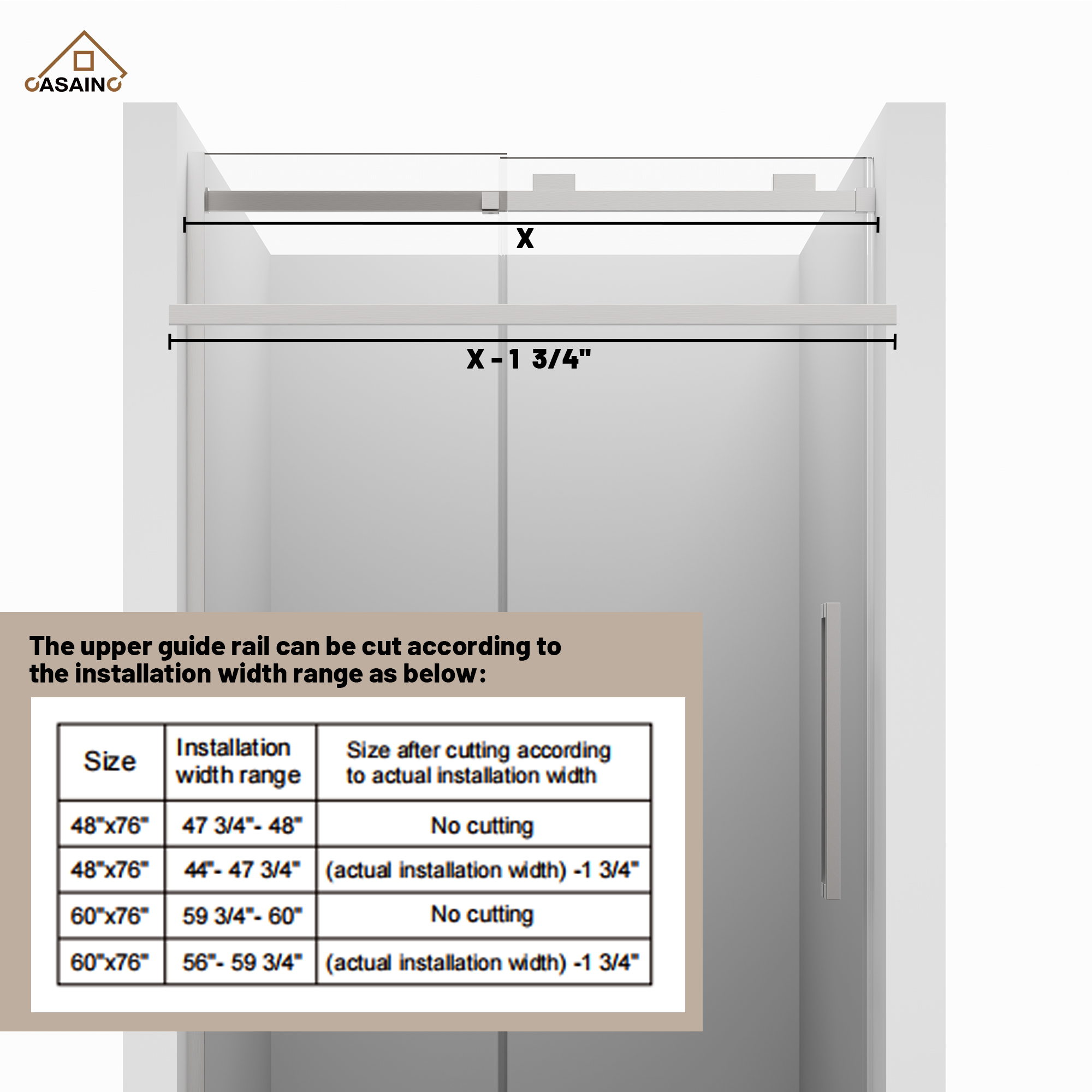 48"x76" Frameless Shower Door with Cushioned Single Slide in Brushed Nickel/Chromed/Matte Black/Brushed Gold, 0.39 inch SGCC-certified Tempered Shower Glass