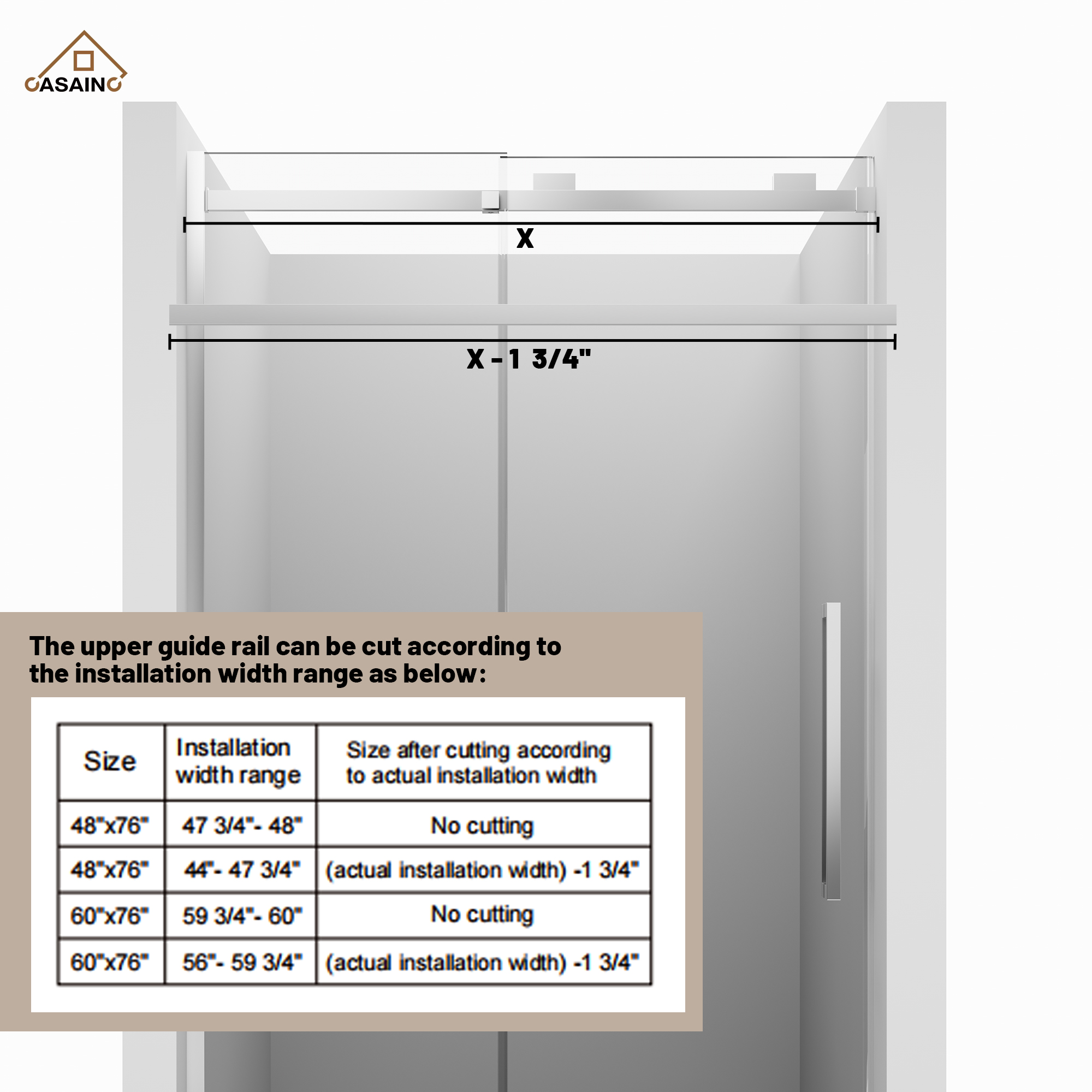 48"x76" Frameless Shower Door with Cushioned Single Slide in Brushed Nickel/Chromed/Matte Black/Brushed Gold, 0.39 inch SGCC-certified Tempered Shower Glass