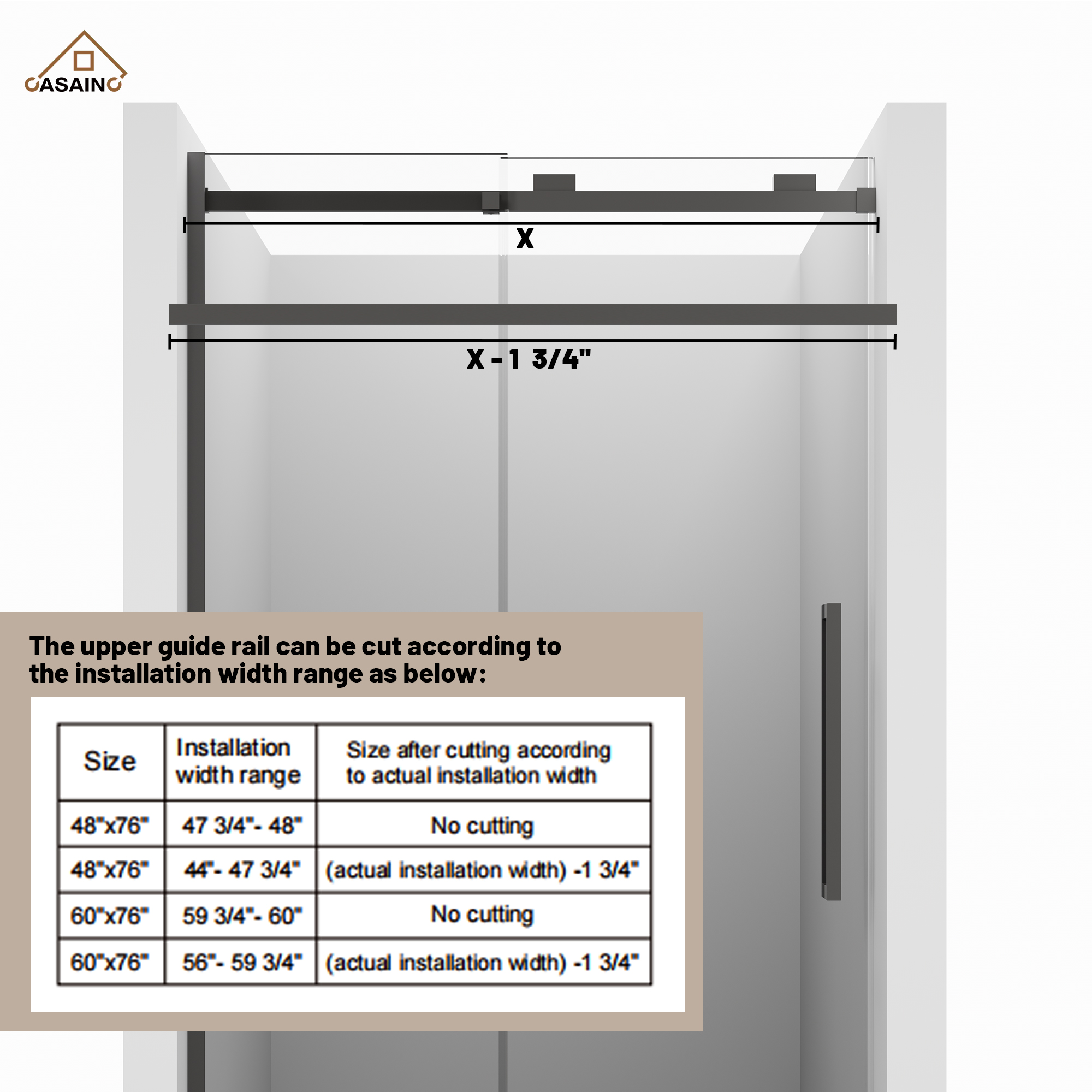 48"x76" Frameless Shower Door with Cushioned Single Slide in Brushed Nickel/Chromed/Matte Black/Brushed Gold, 0.39 inch SGCC-certified Tempered Shower Glass