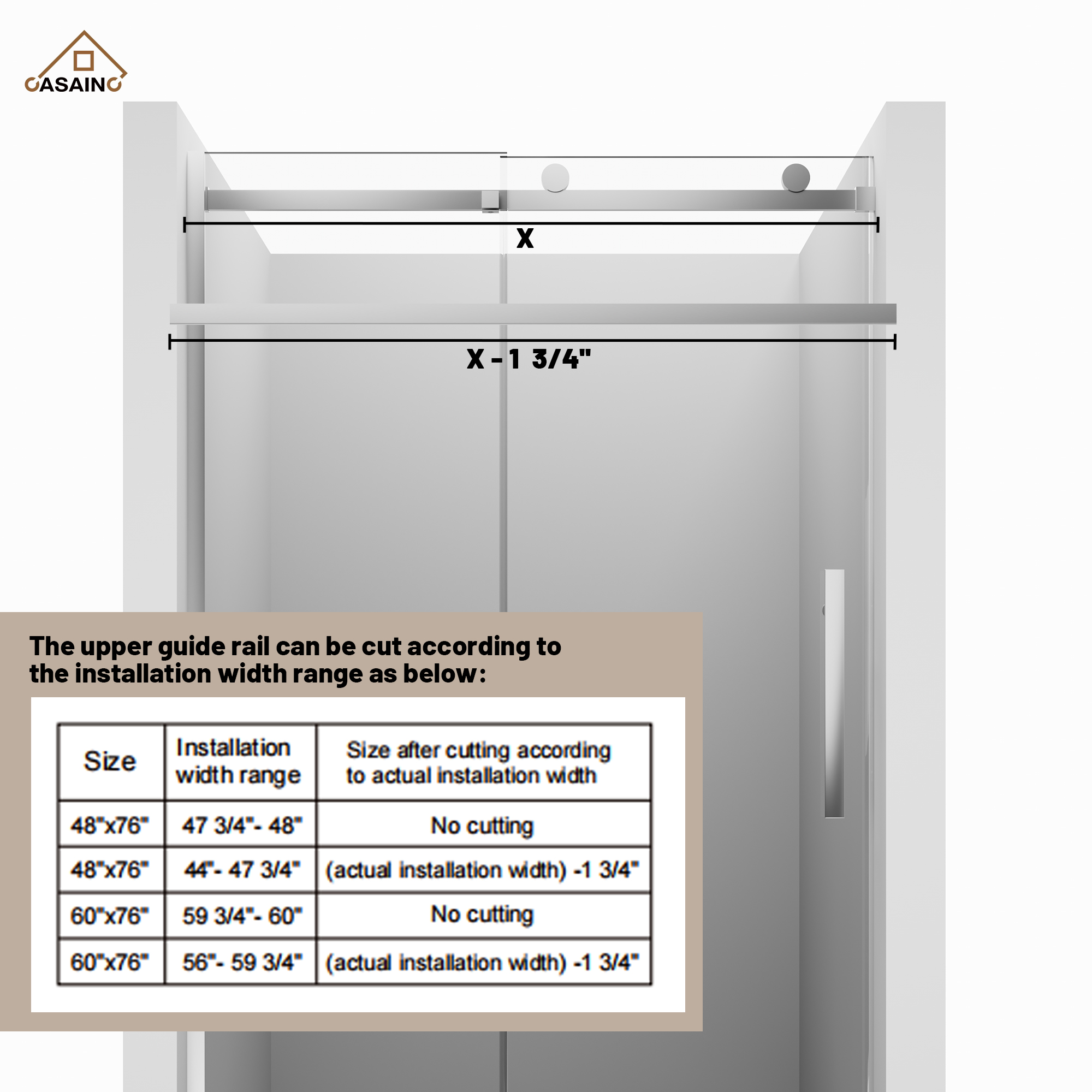 48"x76" Frameless Shower Door with Cushioned Single Slide, SGCC-Certified Tempered Shower Glass Door in Matte Black/Chrome/Brushed Nickel/Brushed Gold