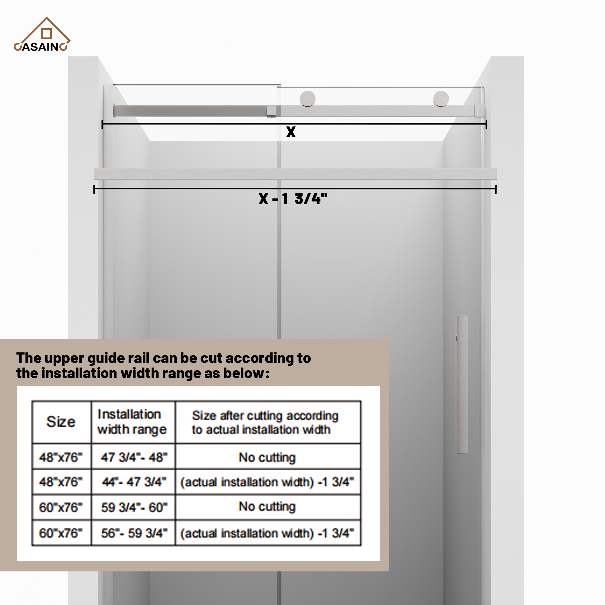 48"x76" Frameless Shower Door with Cushioned Single Slide, SGCC-Certified Tempered Shower Glass Door in Matte Black/Chrome/Brushed Nickel/Brushed Gold
