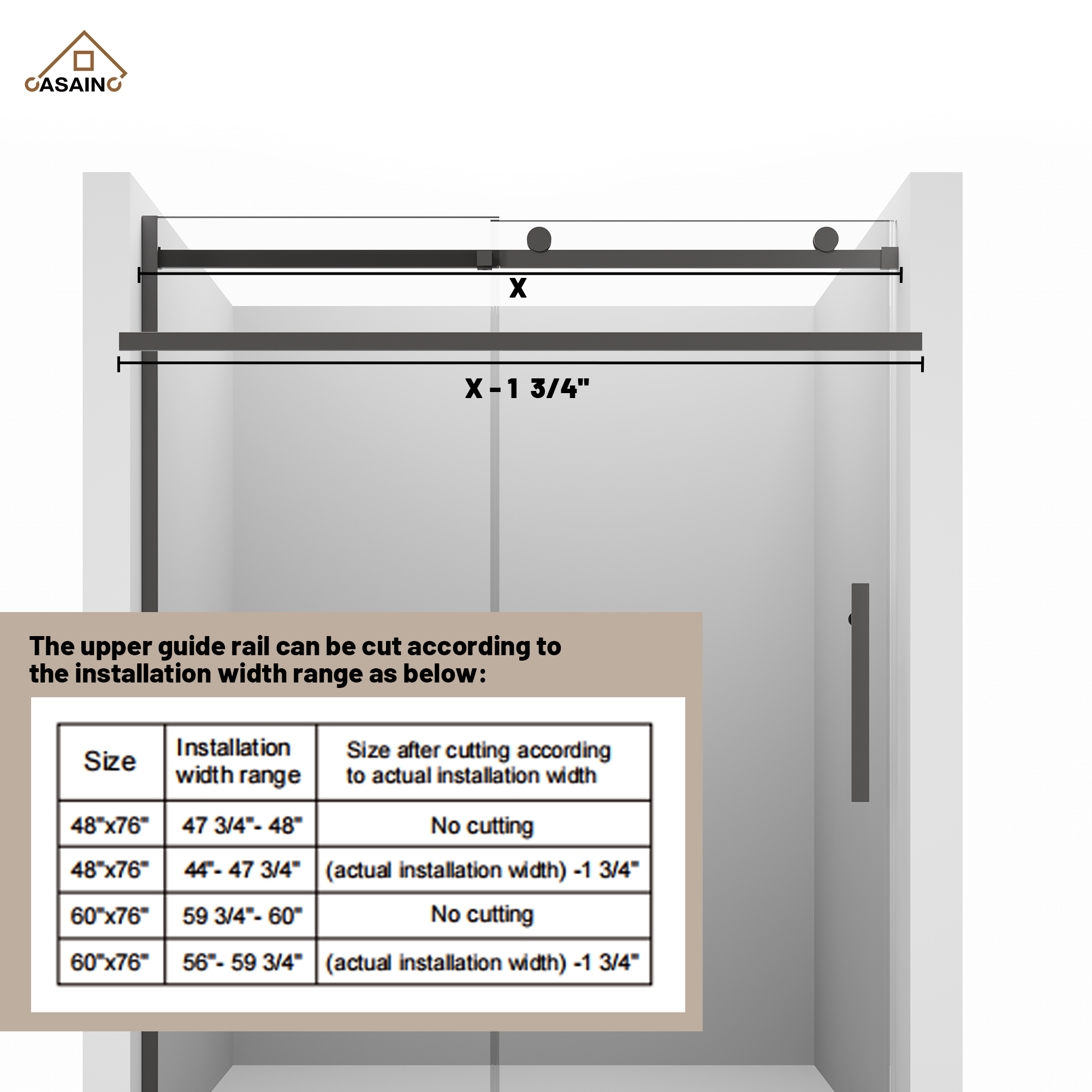 60"x76" Frameless Shower Door with Cushioned Single Slide, SGCC-Certified Tempered Shower Glass Door in Matte Black/Chrome/Brushed Nickel/Brushed Gold