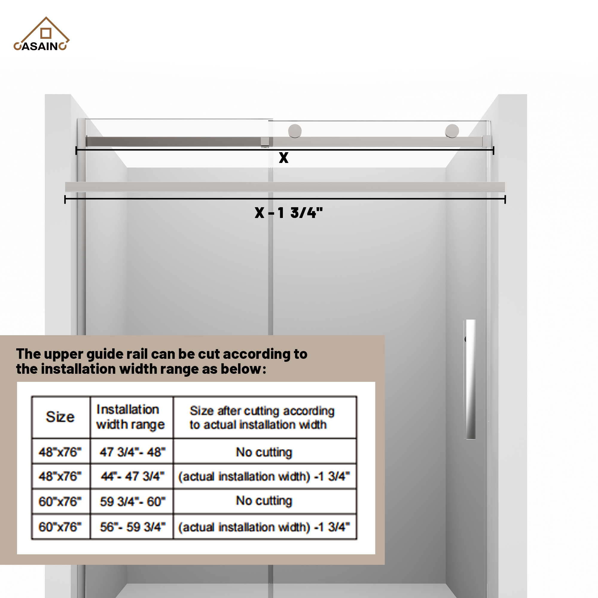 60"x76" Frameless Shower Door with Cushioned Single Slide, SGCC-Certified Tempered Shower Glass Door in Matte Black/Chrome/Brushed Nickel/Brushed Gold