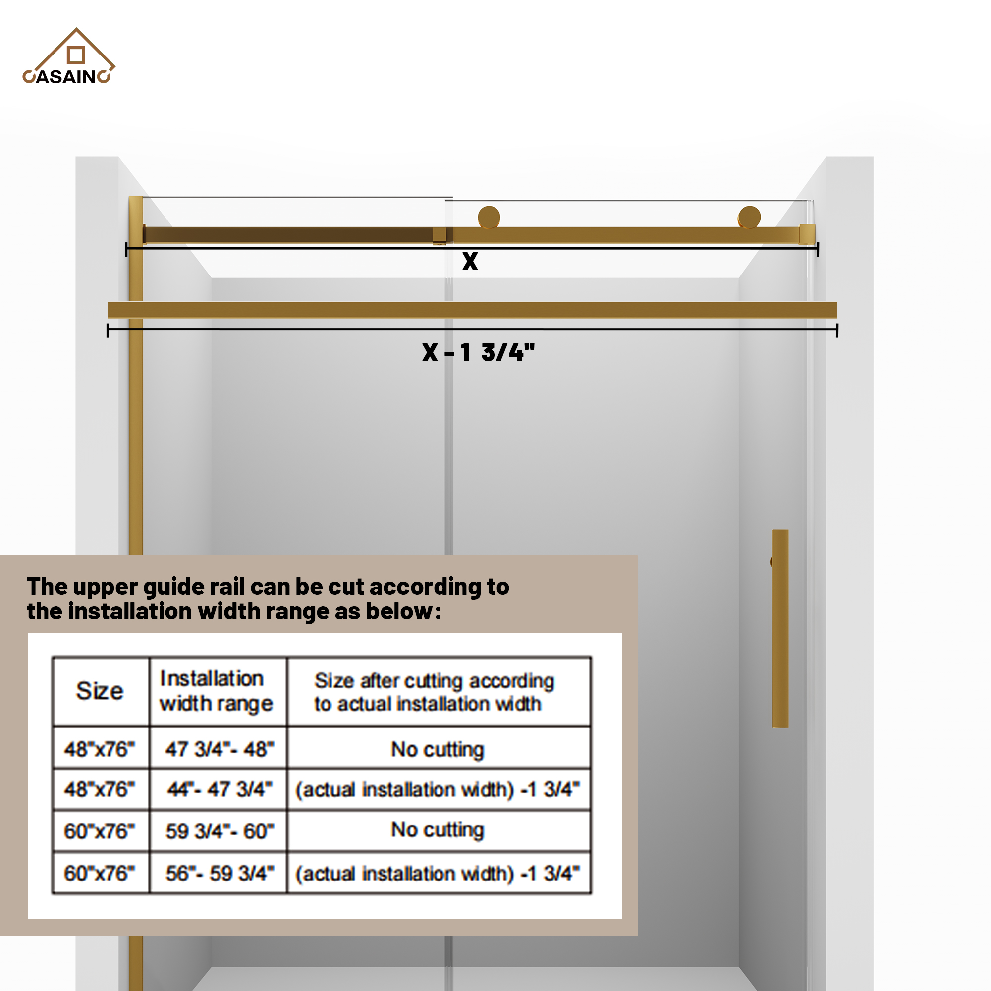 60"x76" Frameless Shower Door with Cushioned Single Slide, SGCC-Certified Tempered Shower Glass Door in Matte Black/Chrome/Brushed Nickel/Brushed Gold