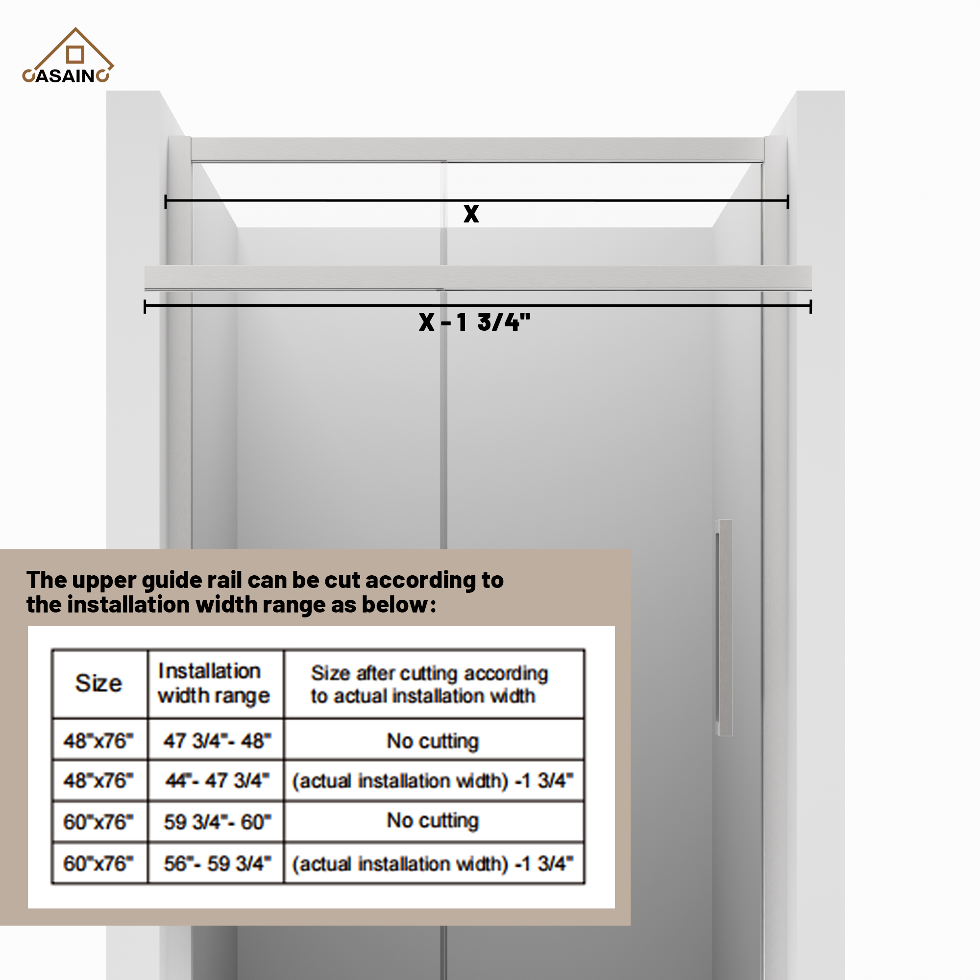 48"x76" Framed Shower Door with Cushioned Single Slide in Brushed Nickel/Chromed/Matte Black, 0.32 inch SGCC-certified Tempered Shower Glass