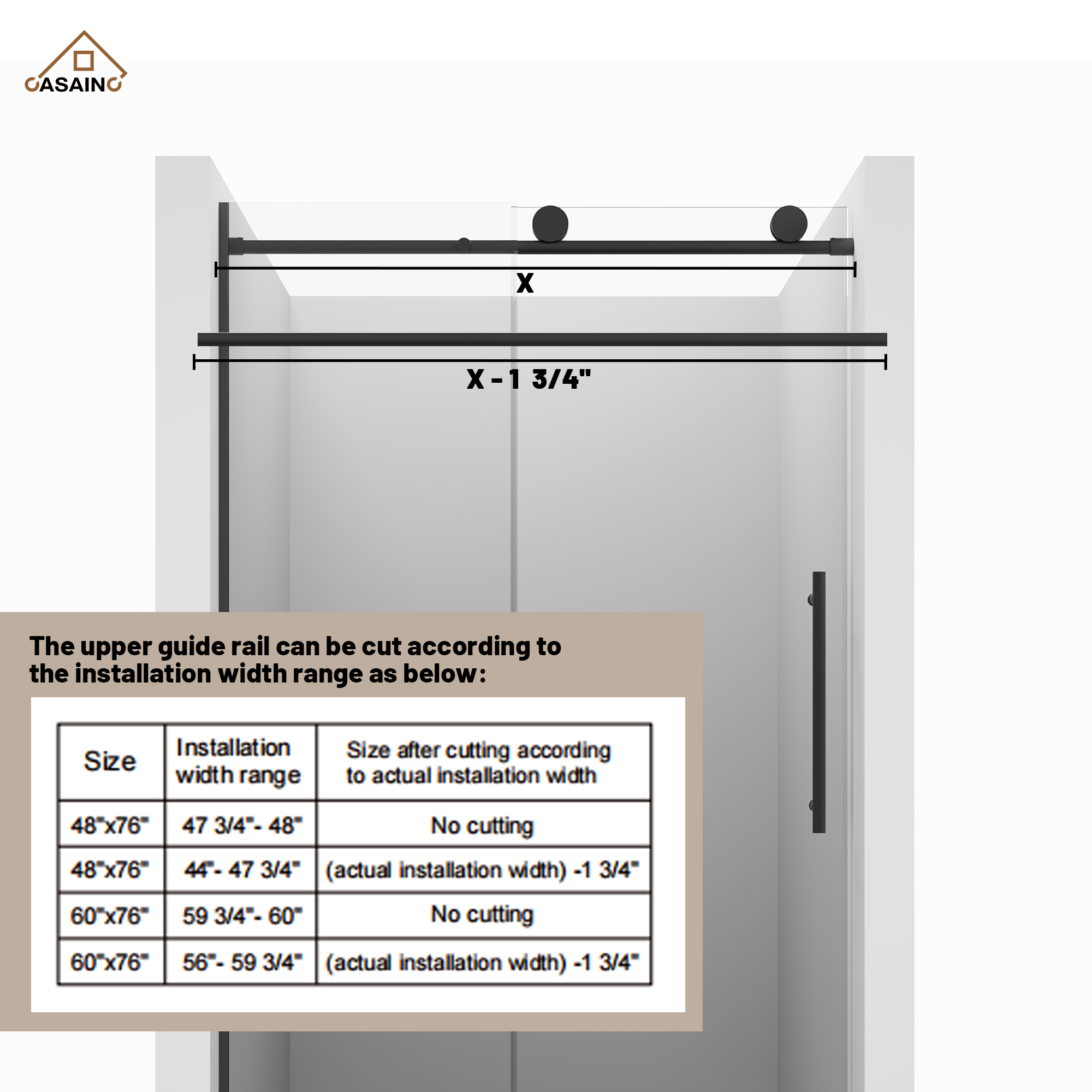 48"x76" Frameless Shower Door with Cushioned Single Slide Shower Enclosure in Brushed Nickel/Chrome/Matte Black/Brushed Gold
